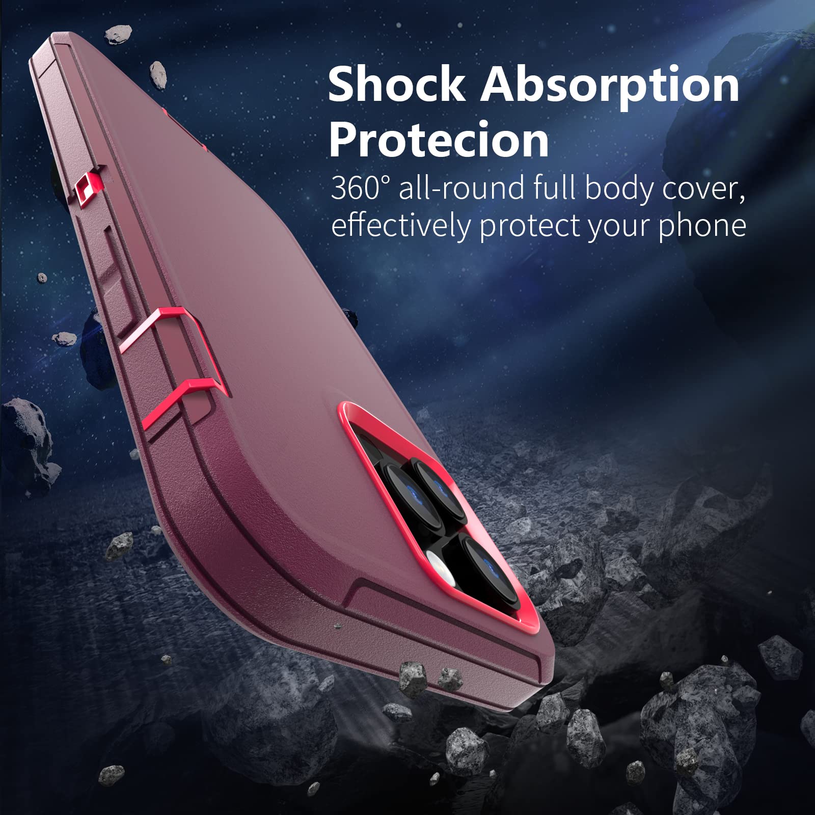 Sansunto iPhone 13 Pro Max / 12 Pro Max Heavy Duty Shockproof Phone Case Polycarbonate Silicone Rubber Burgundy 6.7 Inch