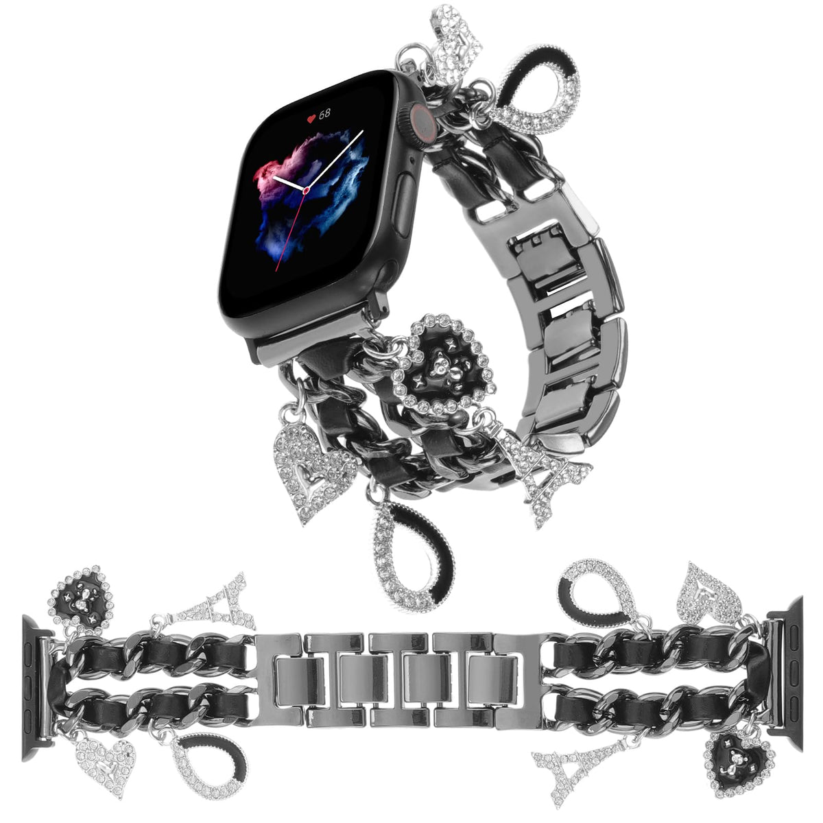 Realsign Stylish Metal Wristband Compatible With Apple Watch Band 38Mm 40Mm 41Mm,Cuban Chain Bracelet With Love Eiffel Tower Pen