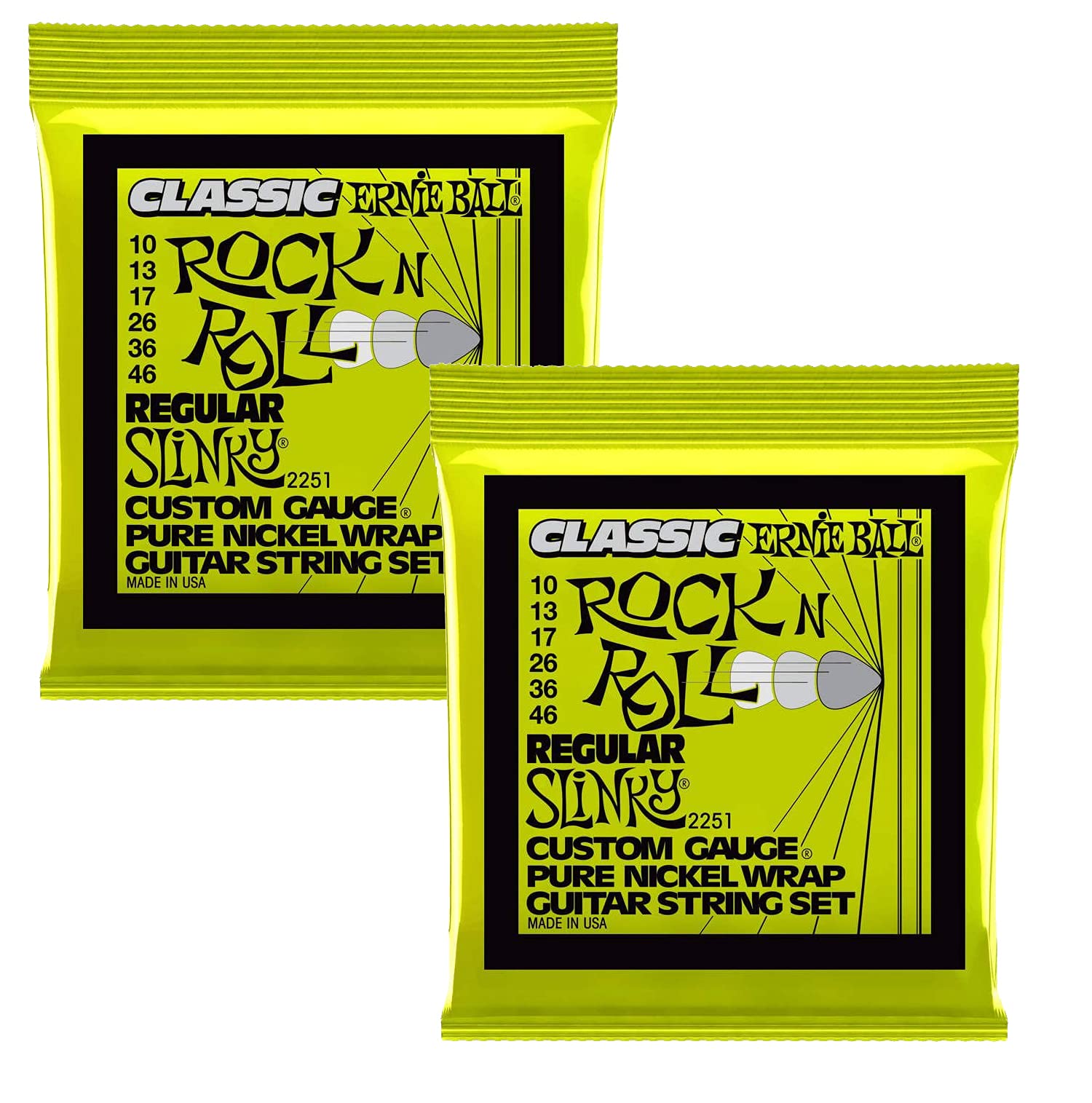 Ernie Ball 2251 Classic Regular Slinky Electric Guitar Strings 10-46 2 Pack