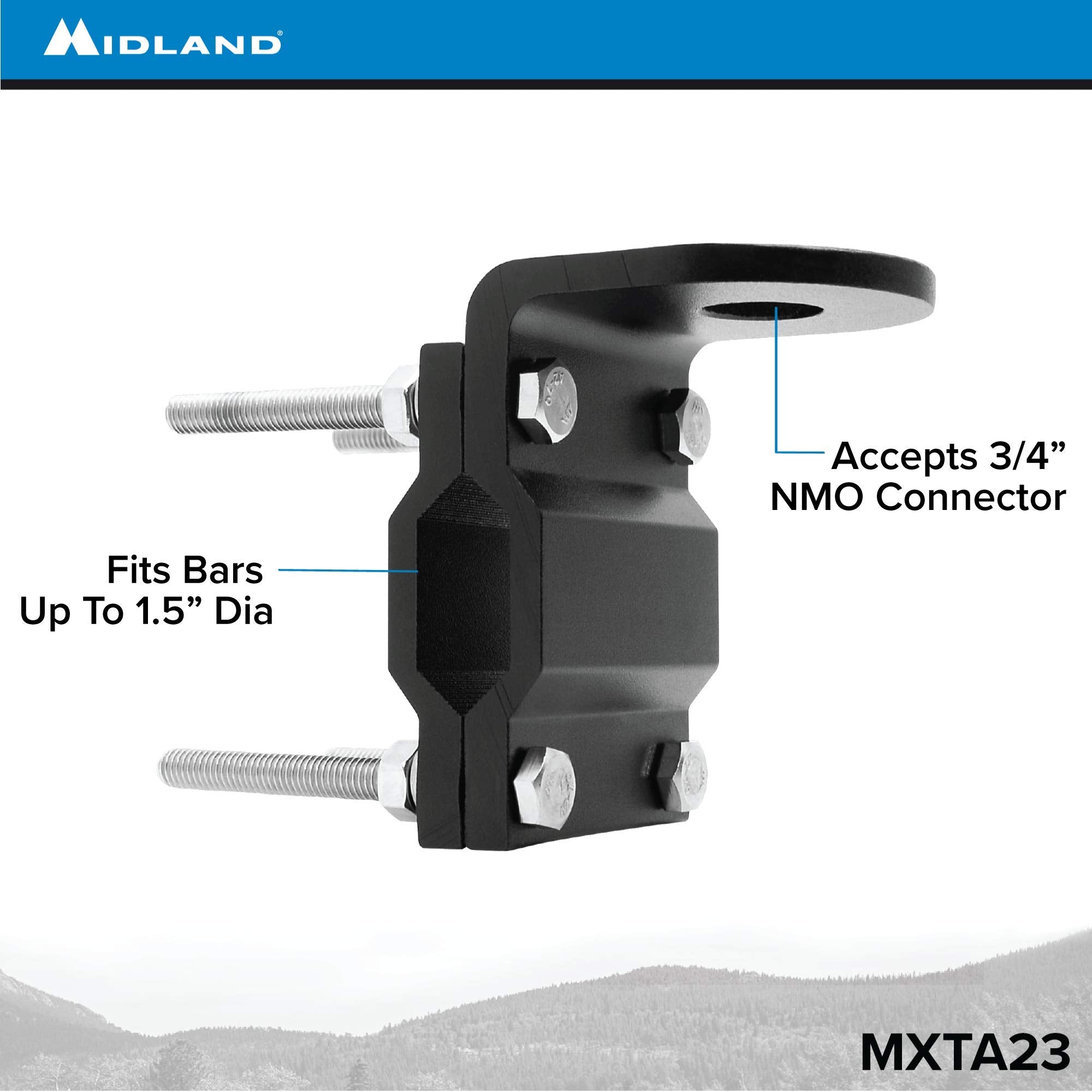 Midland   Mxta23 Micromobile Roll Bar/Mirror Mounting Bracket   Universal Antenna Mount With Nmo Connector   Secure Antenna Moun