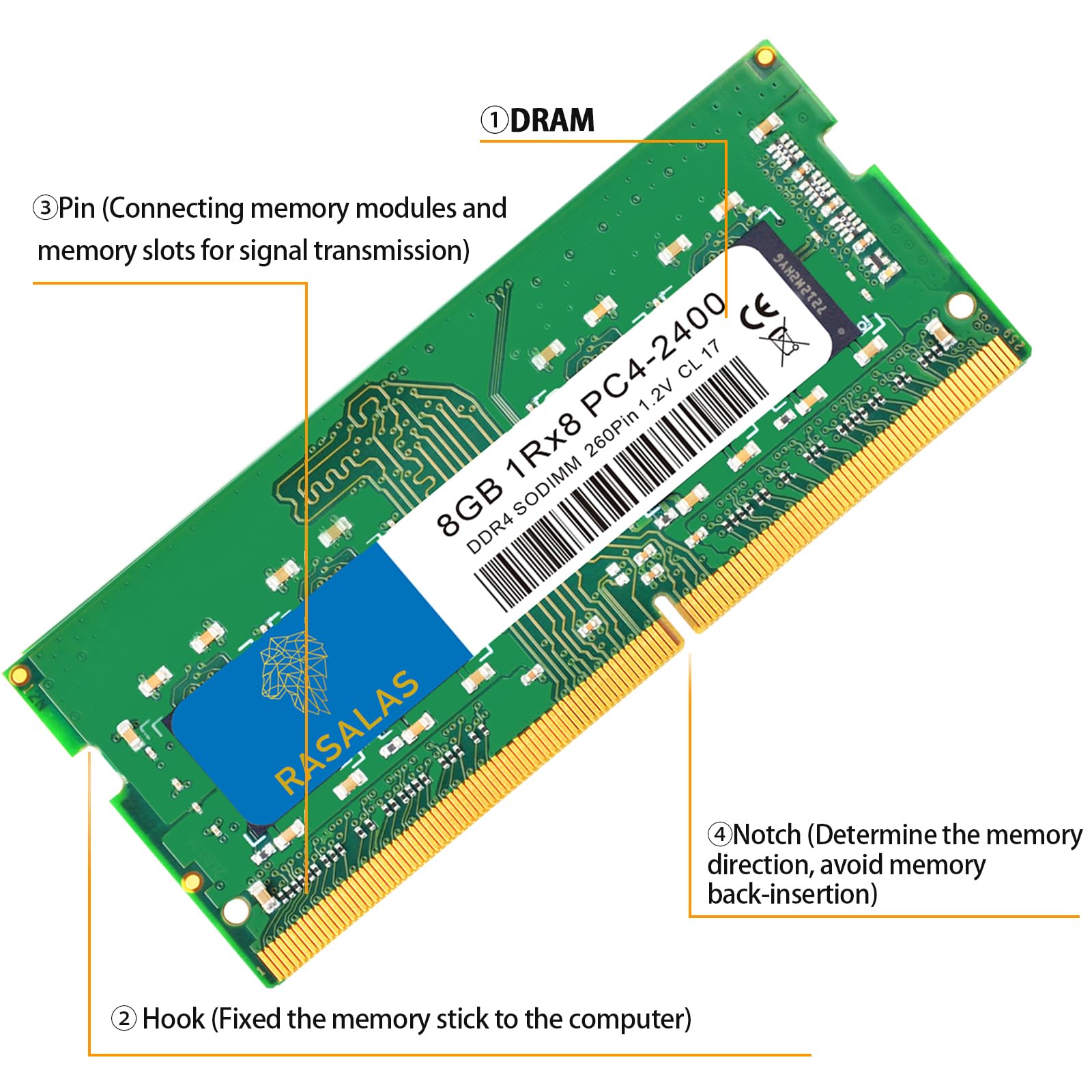 Rasalas 8Gb Ddr4 2400Mhz (Ddr4 2400) Pc4 19200 (Pc4 2400T) Non Ecc Unbuffered 1.2V Cl17 1Rx8 Single Rank 260 Pin Sodimm Laptop M
