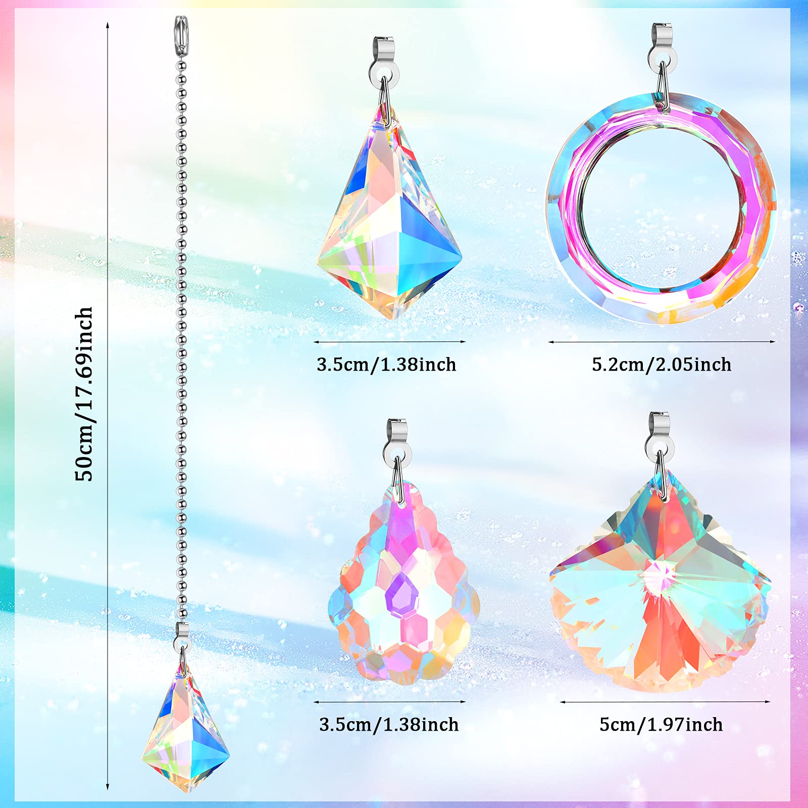 4 Pieces Crystal Ceiling Fan Pull Chain Decorative Rainbow Light Pull Chain Extension 20 Inch Ceiling Fan Chain Ornament With Ba