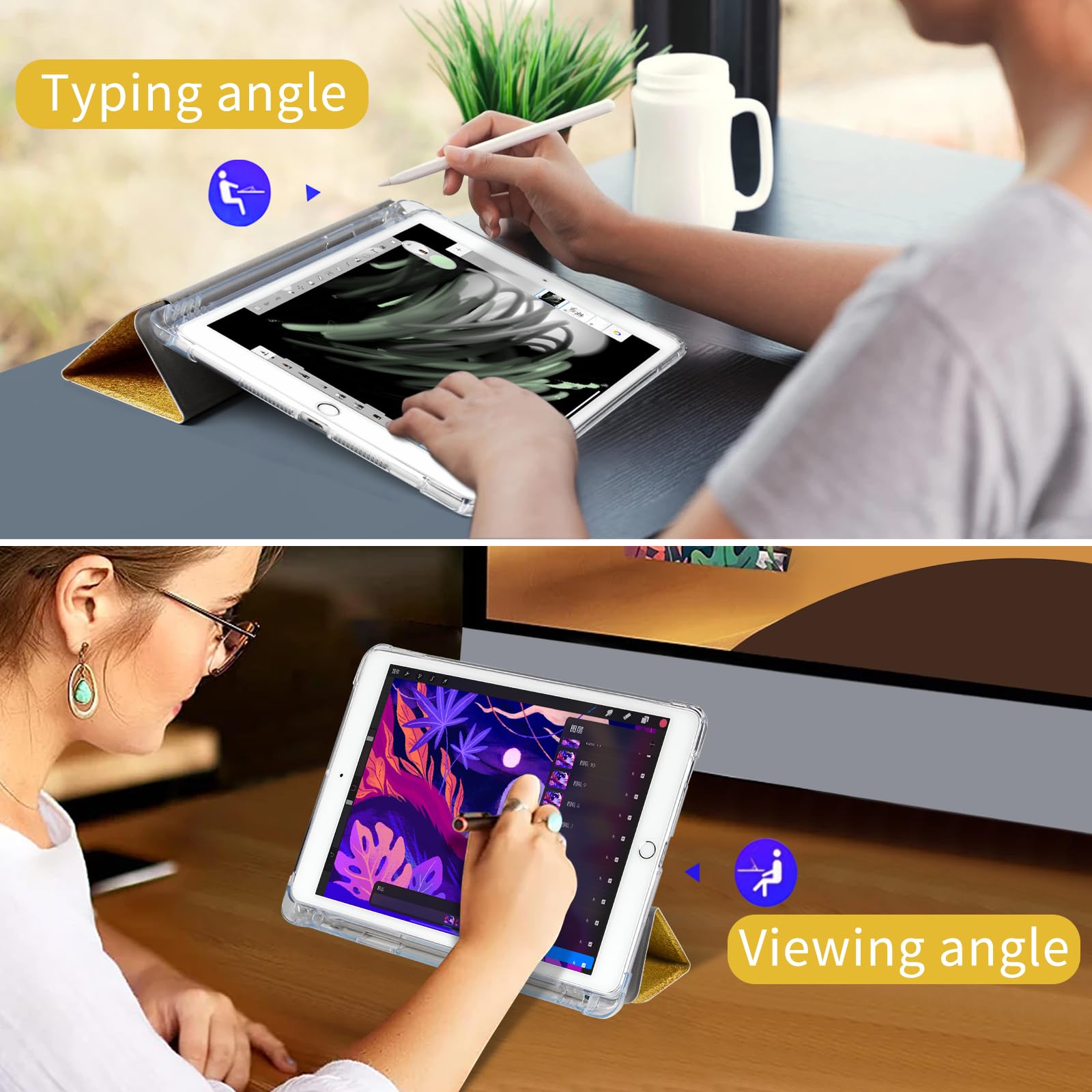 Protutab Case Compatible With Ipad 9Th Generation With Pencil Holder, Auto Wake&Sleep Slim Trifold Stand Case Compatible With Ip