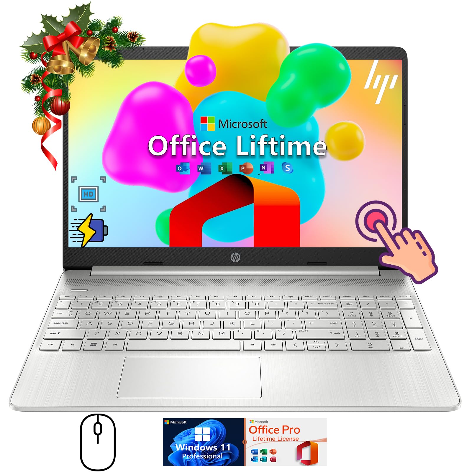 Hp Flagship Touchscreen Laptop Computer - Win 11 Pro  Office Lifetime  15.6'' Hd Touchscreen  Intel I3 1215U  Wi-Fi 5  Anti-Glar