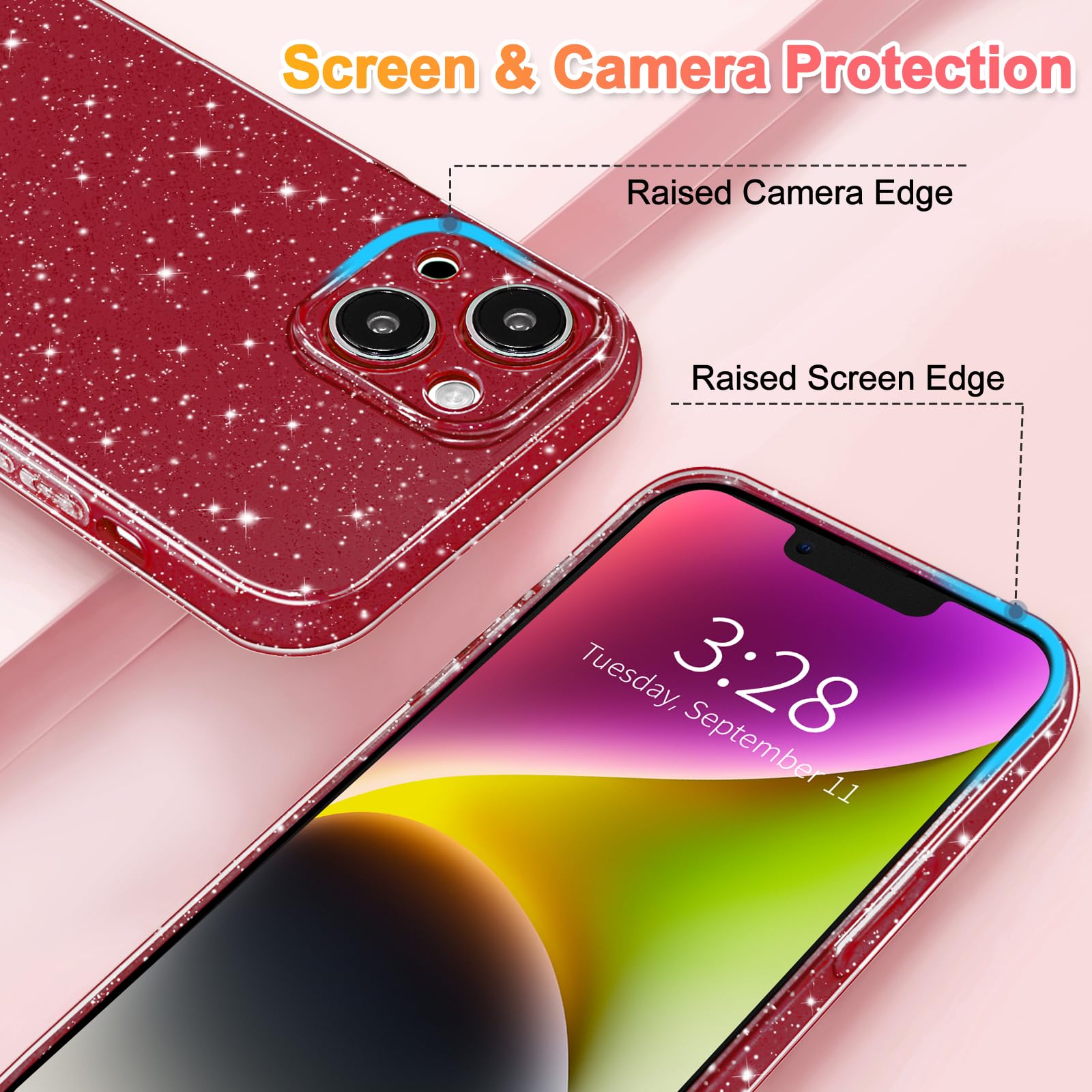 Hython Case For Iphone 14 Case Glitter Cute Sparkly Shiny Bling Sparkle Phone Cases 6.1'', Thin Slim Fit Soft Tpu Bumper Shockpr