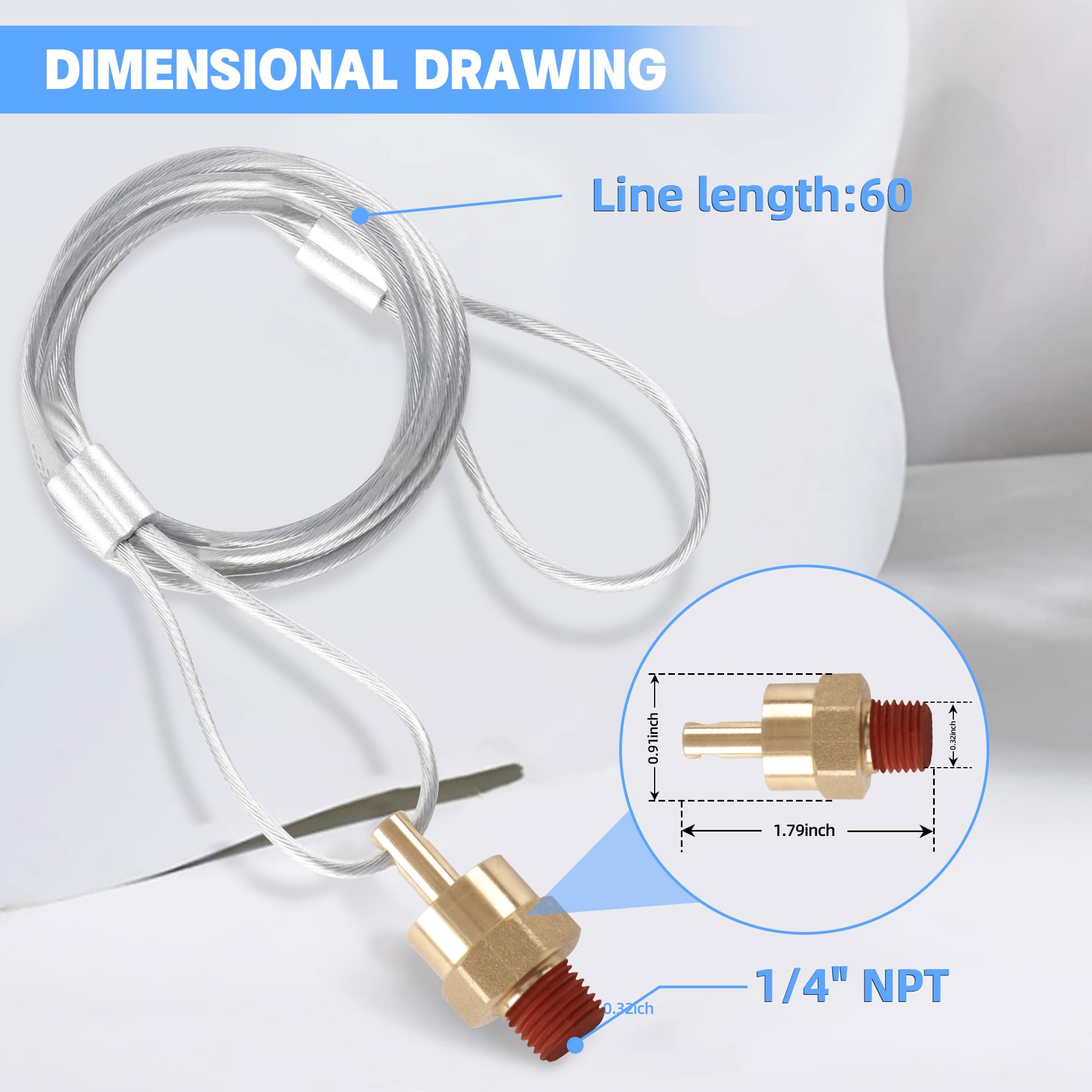 Dazakoot 1/4    Air Tank Drain Valve Plug With 60    Cable, Replace Air Compressor Drain Valve Cable For Semi Trucks   2Pcs
