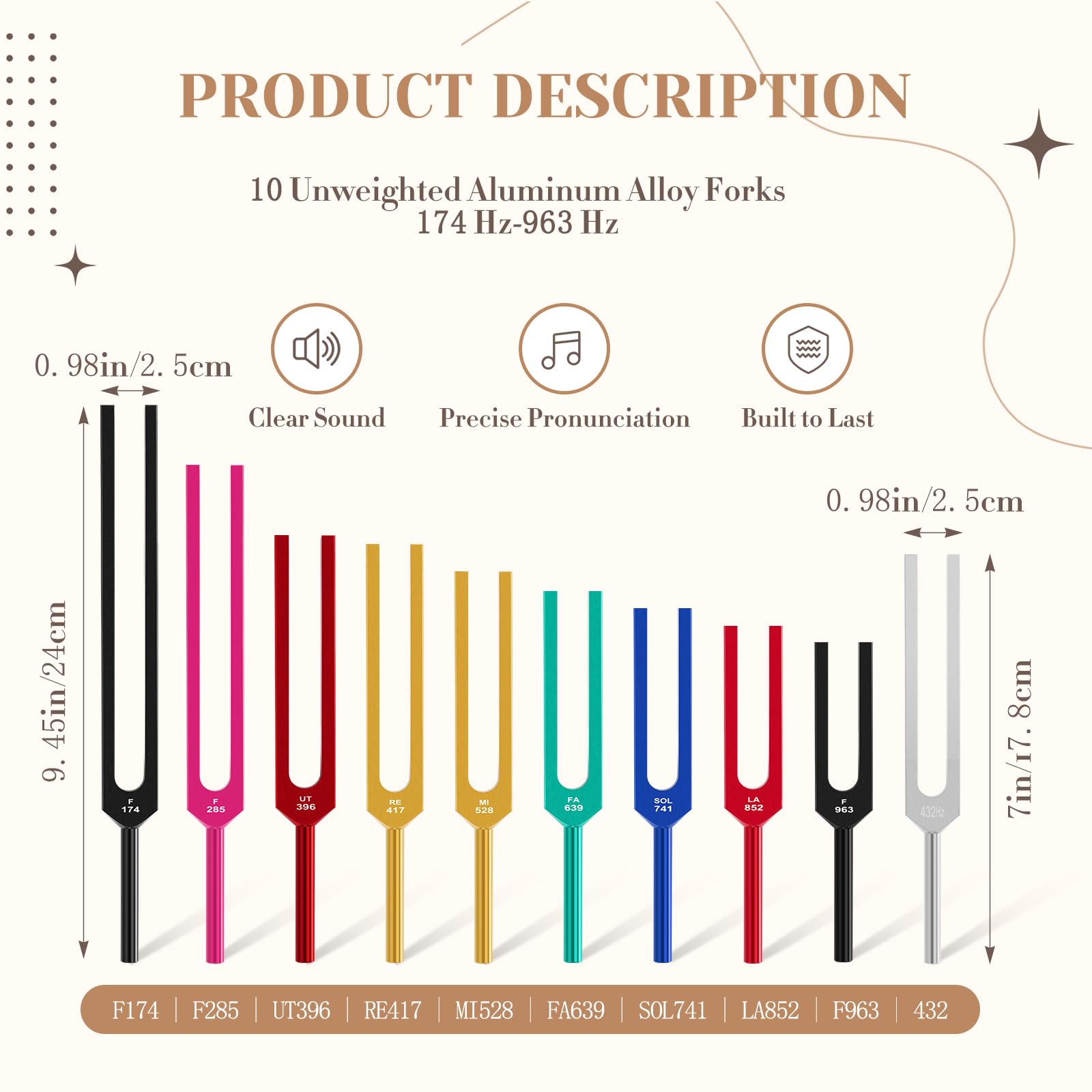 Fiada Tuning Fork Set Chakra Tuning Fork Multiple Hz Tuning Forks For Healing With Aluminum Box, Tuning Fork Hammer And Cleaning