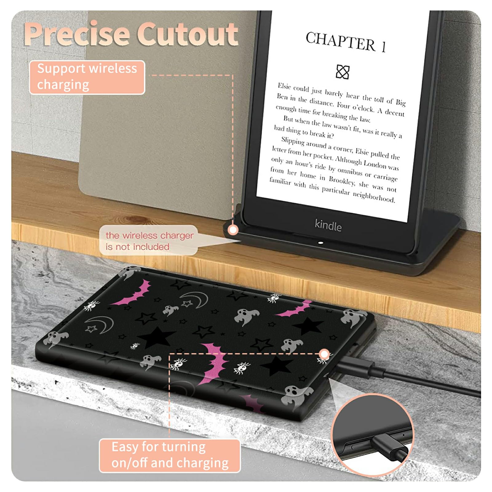 Gothic Skull Moon Stars Bat Case For All New Kindle Fire Hd 8 And Fire Hd 8 Plus Tablet (12Th/10Th Generation, 2022/2020 Release