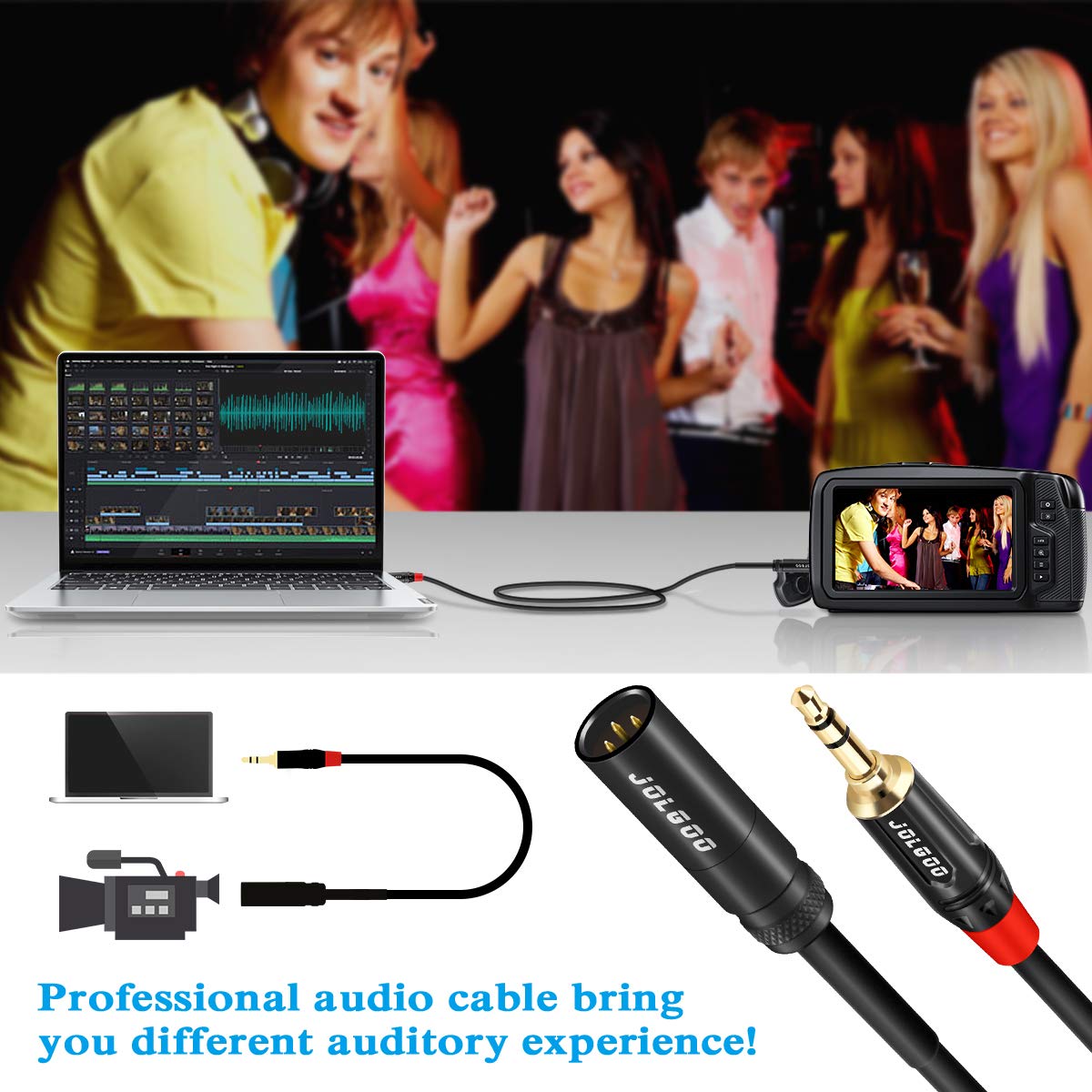 Jolgoo Mini Xlr Male To 3.5Mm Stereo Audio Plug Cable, 3 Pin Mini Xlr Male To 1/8'' Trs Plug Cable, For Bmpcc 4K Camera Video As