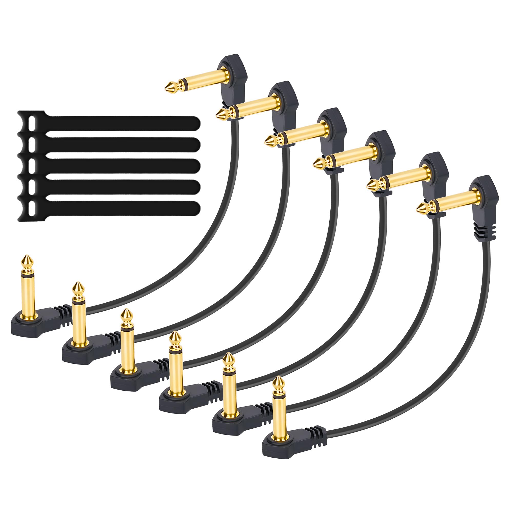 12-Inch Flat Guitar Patch Cables 6 Pack, Ultra-Thin 6.35mm Right-Angle Guitar Effects Pedal Board Patch Flat Cord, Thin-Type Sav
