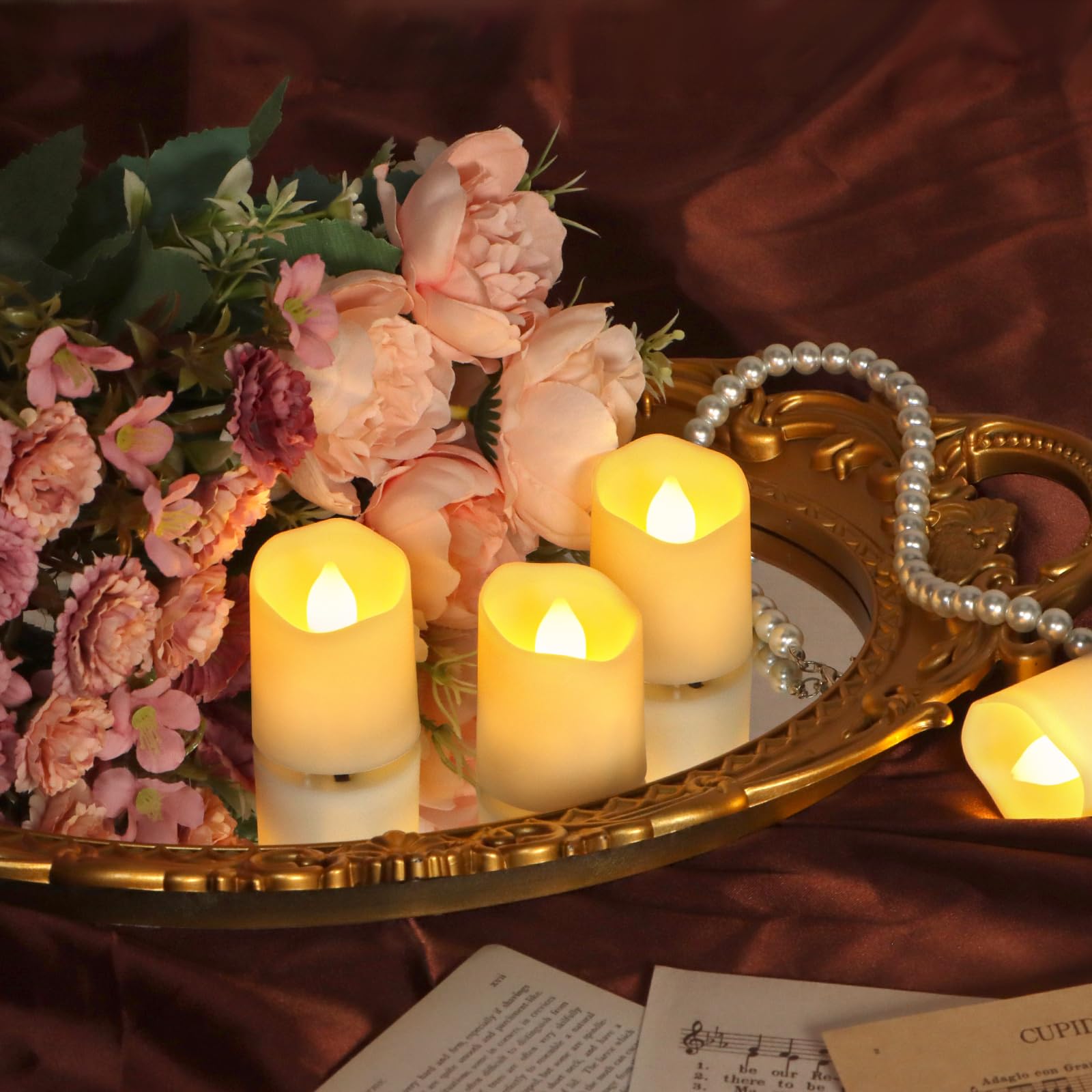 Freepower Rechargeable Flameless Flickering Tea Light Candles Remote Control High Brightness Votive Candles With Cycling Timer,