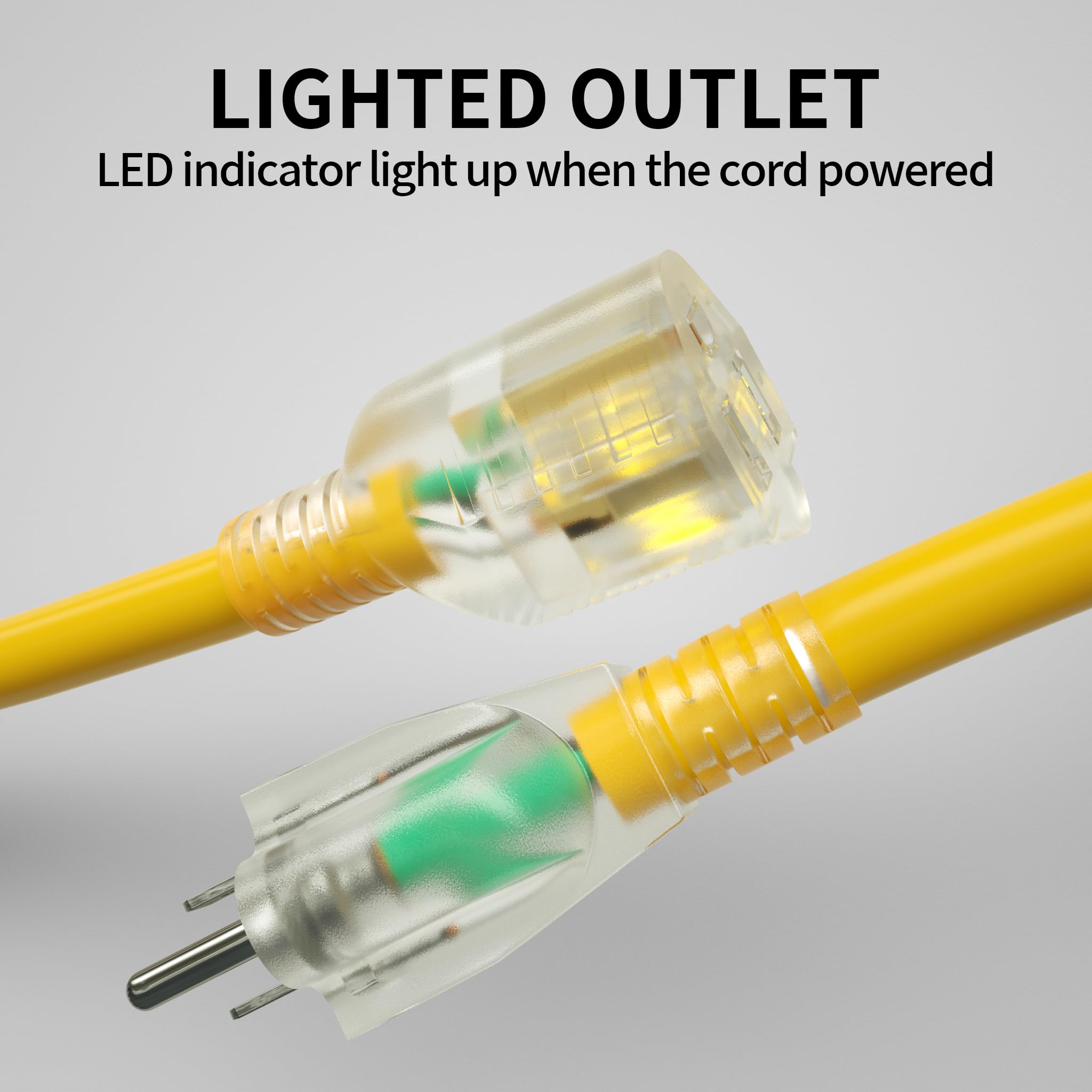 Powgrn 100 Ft 10/3 Outdoor Extension Cord Waterproof Heavy Duty 10 Gauge 3 Prong, Flexible Cold Resistant Long Power Cord Outsid