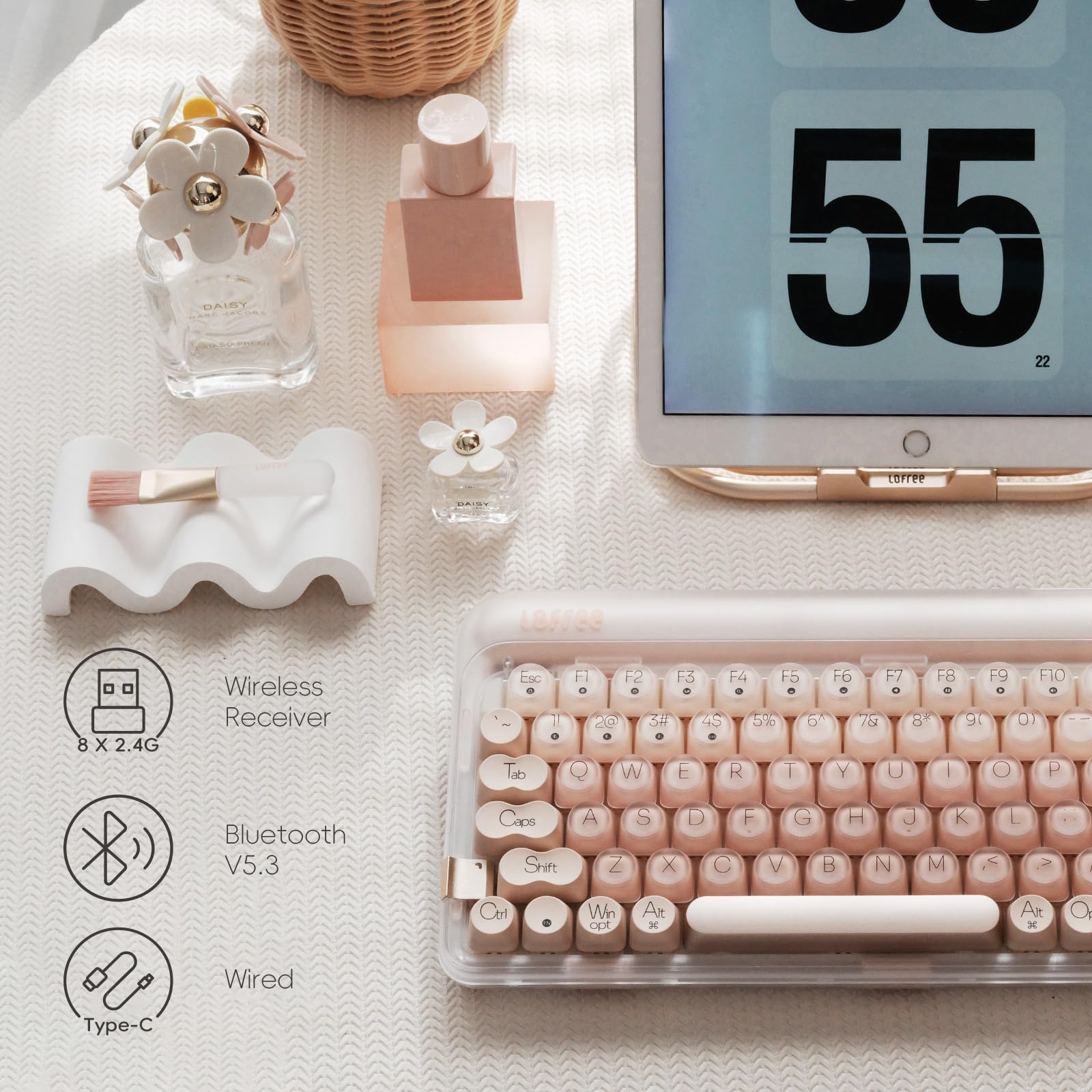 Lofree Dot Foundation Mechanical Keyboard, 75% Rechargeable Hot Swappable Keyboards With 3 Types Connection For Windows, Mac Os/
