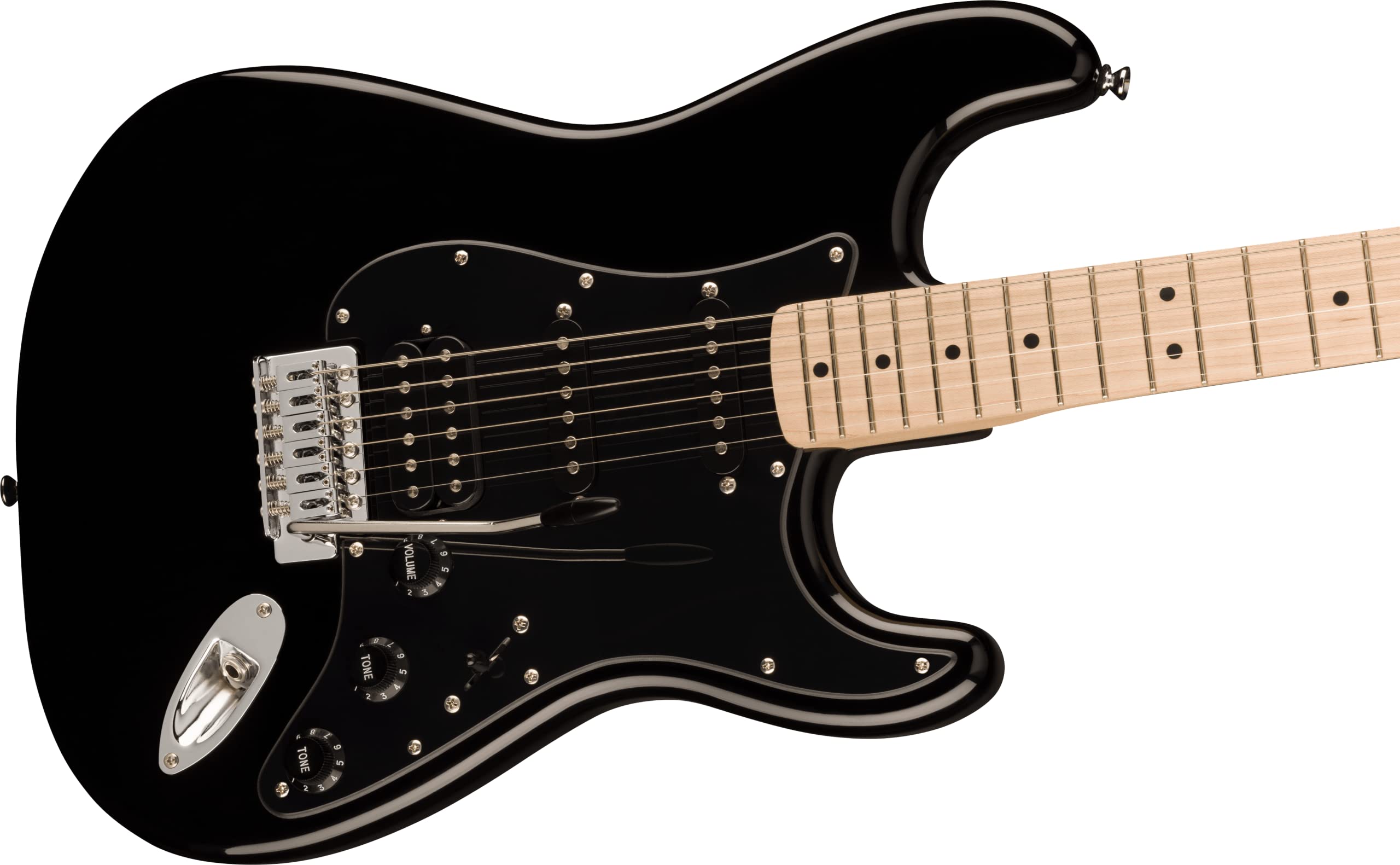 Squire Sonic Stratocaster Electric Guitar, Black, Maple Fingerboard, Black Pickguard
