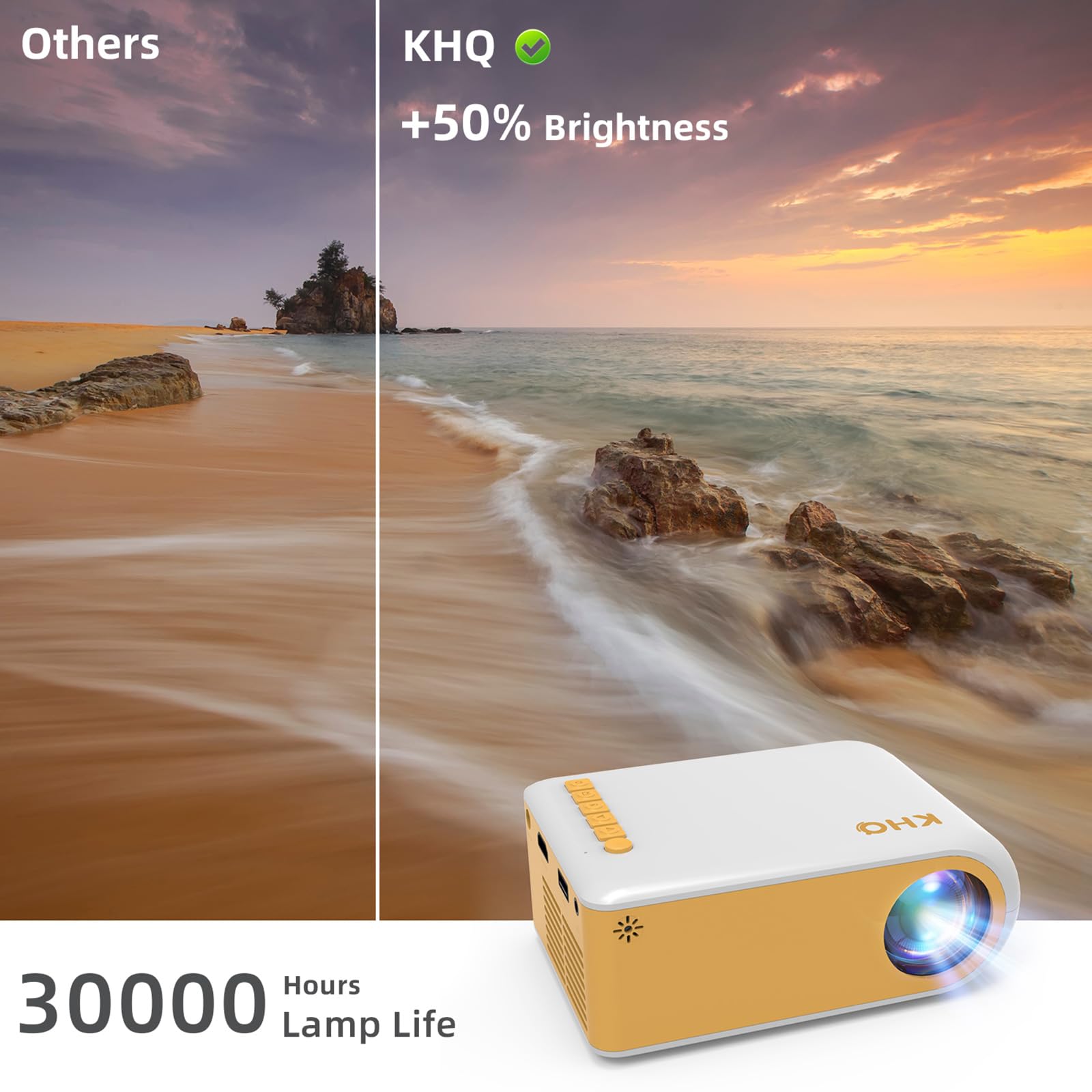 KHQ Mini Projector VF260 Pro - Full HD 1080P Outdoor Movie Projector, Portable for Home Theater, Classic Version, Compatible with Smartphone/TV Stick