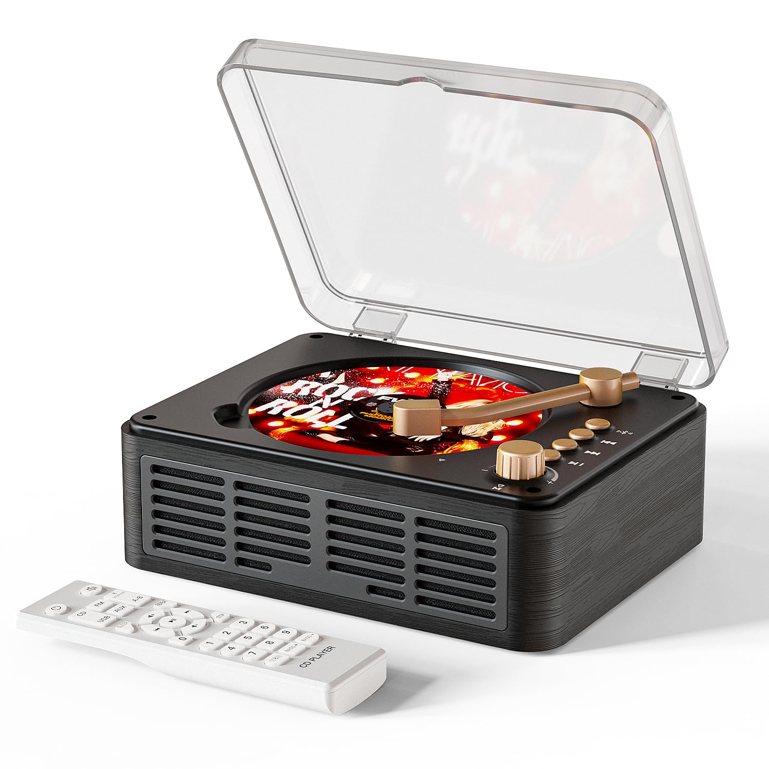 CARONSORT CD Player with Speakers Bluetooth Nostalgic Retro Portable CD Players for Home Wood Music Player FM Radio for Home Wir