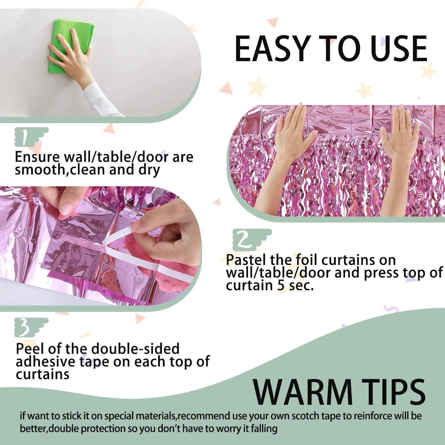 Pink Foil Fringe Curtain   Wavy Pink Fringe Backdrop 3.3 X 6.6 Feet, Pack Of 3 | Pink Streamers Party Decorations Pink Birthday