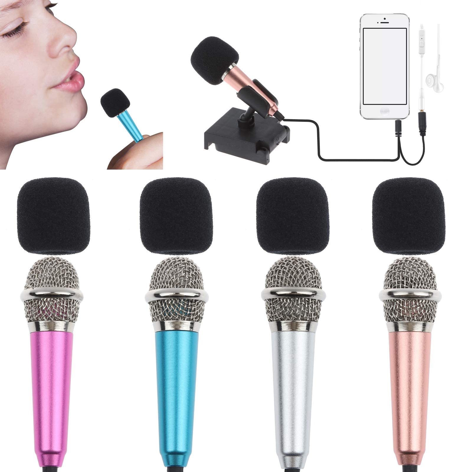 4Pcs Mini Microphone Mini Karaoke Microphone For Voice Recording, Portable Microphone Chatting And Singing Compatible With Smart