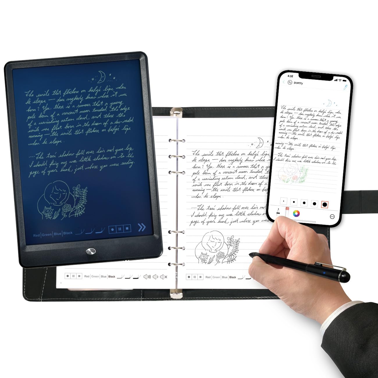 Ophayapen Smart Pen+Notebook+Writing Board, Smartpen Real Time Sync For Digitizing, Storing, And Sharing Paper Notes, Use With O