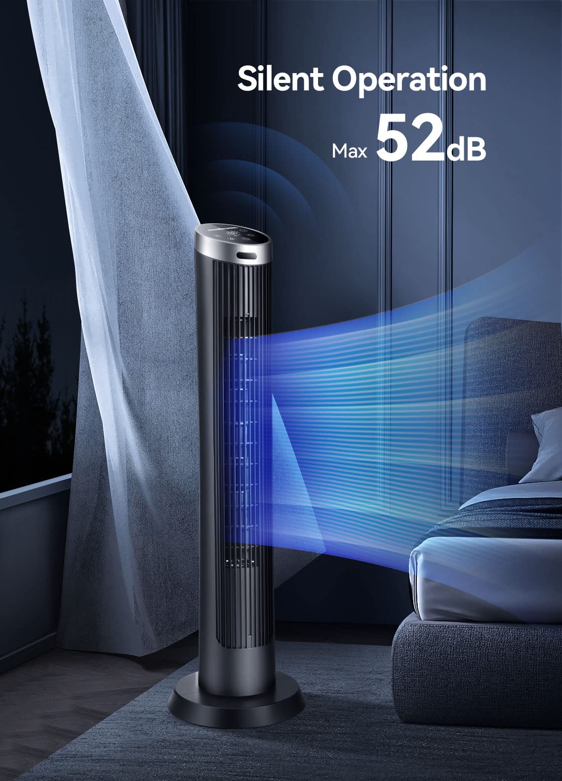 Omnibreeze Digital Electric Tower Fan, With Remote Control, Led Display, Standing Bladeless Floor Fans Cooling And Quite Indoor