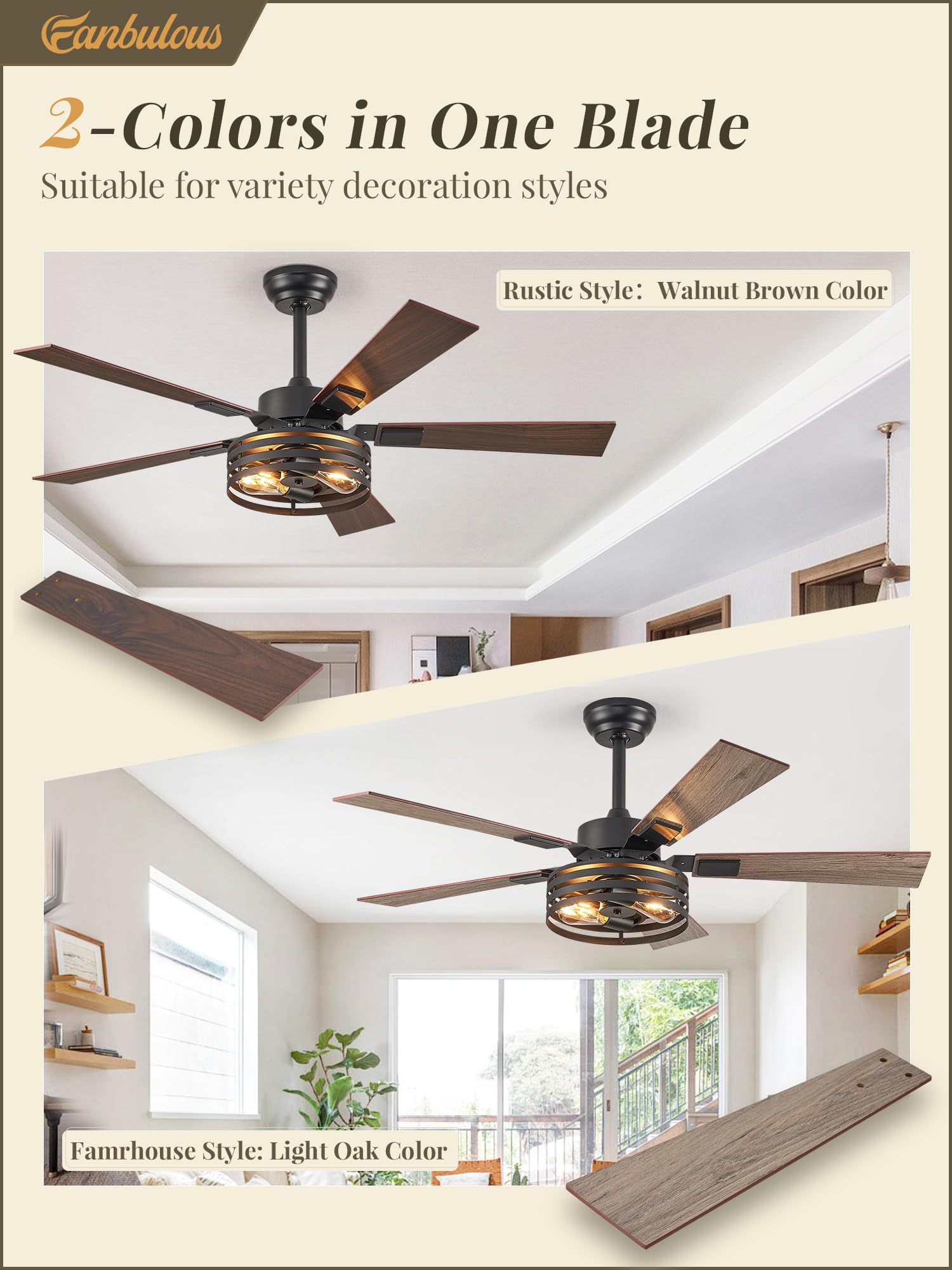 Fanbulous Farmhouse Caged Ceiling Fans With Lights And Remote, 48 Inch Black Bedroom Ceiling Fans For Living Room Kitchen,6 Spee