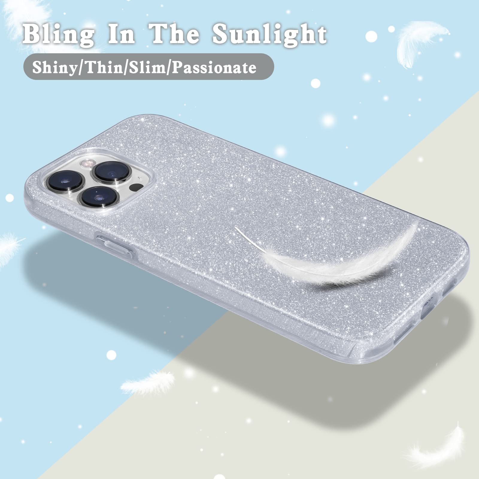 MATEPROX iPhone 13 Pro Case Bling Sparkle Hybrid Protective Cover for 6.1" Silver