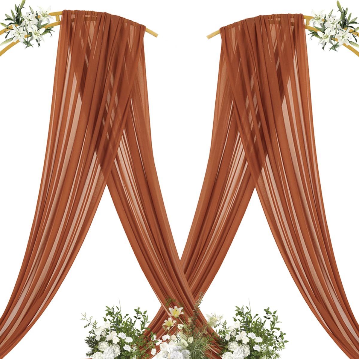 Mlmc Wedding Arch Draping Fabric 2 Panels 29'' X 20Ft Terracotta Chiffon Drapery Sheer Backdrop Curtains For Ceremony Wedding Pa