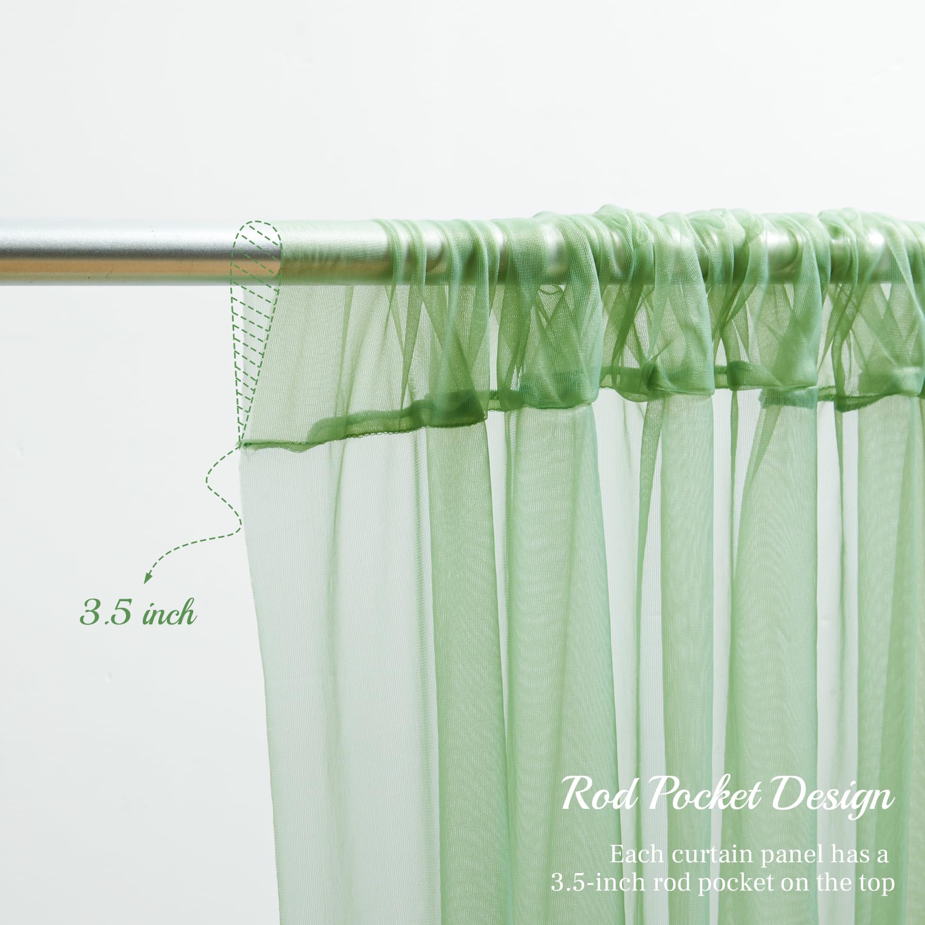10X10Ft Olive Green Tulle Backdrop Curtain With Lights String For Parites, Sheer Backdrop Curtains For Wedding Baby Shower Birth