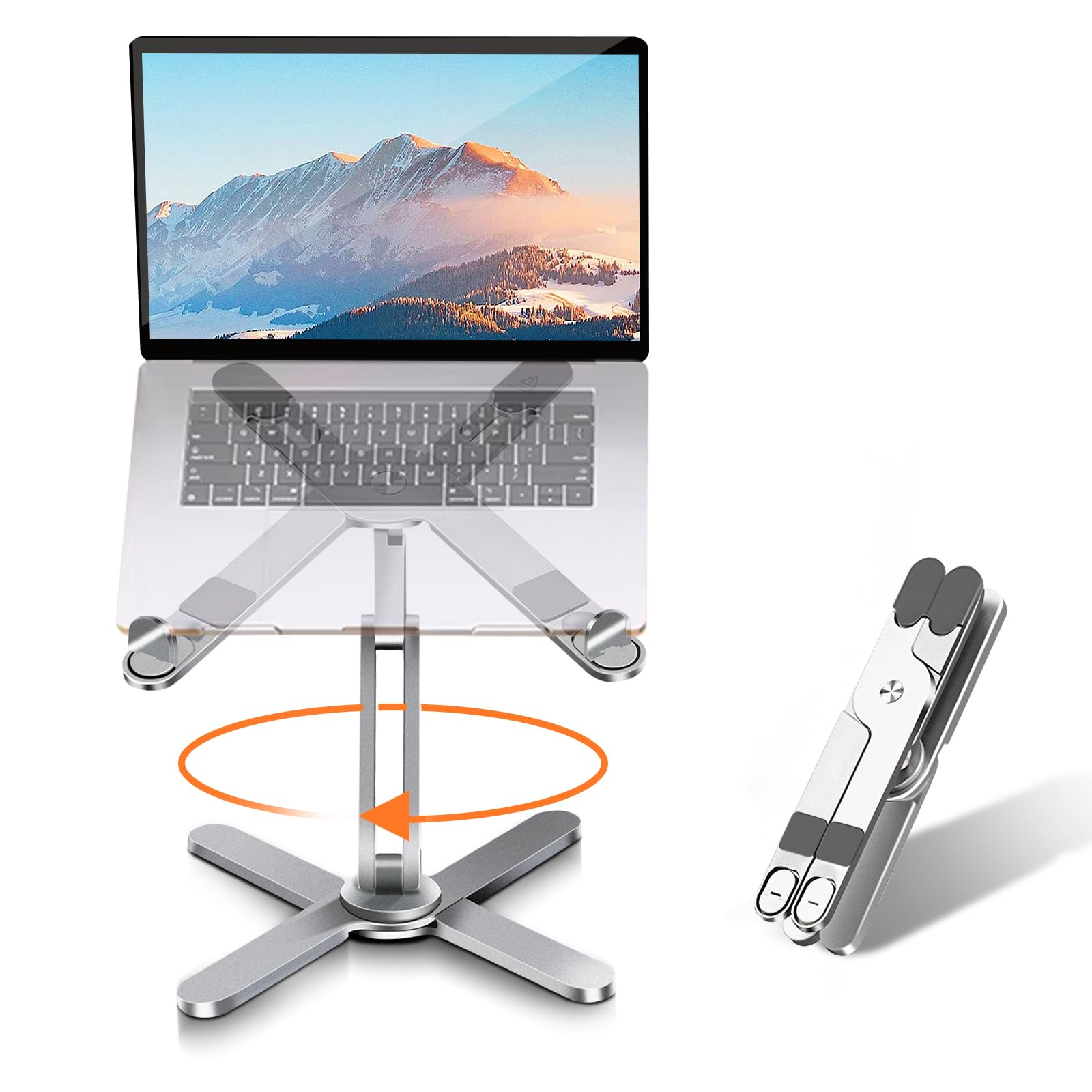 Moallia Laptop Stand With 360 Rotating Base, Computer Notebook Laptop Riser Metal Holder For Desk Collaborative Work, Fully Fold