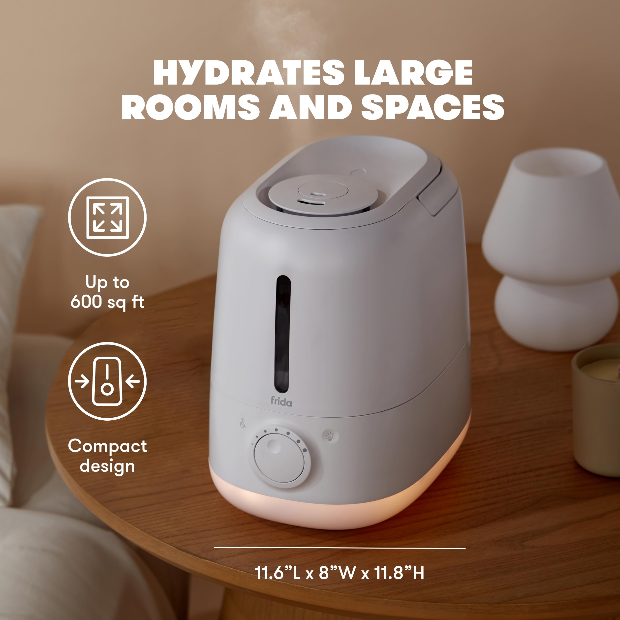 Frida Baby 3 In 1 Xl Top Fill Humidifier For Bedroom, 6L Tank Cool Mist Humidifier For Large Rooms + Diffuser, Nightlight, Auto
