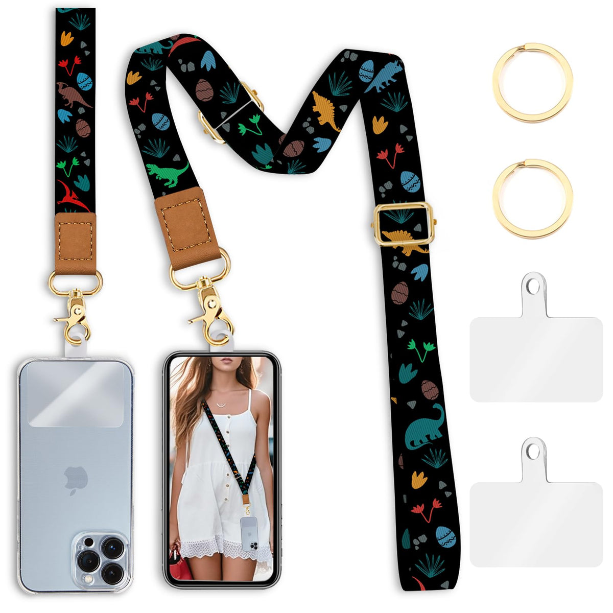Piefly Phone Lanyard Crossbody Wrist Strap, Cute Dinosaur Cell Phone Lanyards For Around The Neck Wristlet Shoulder, Adjustable 
