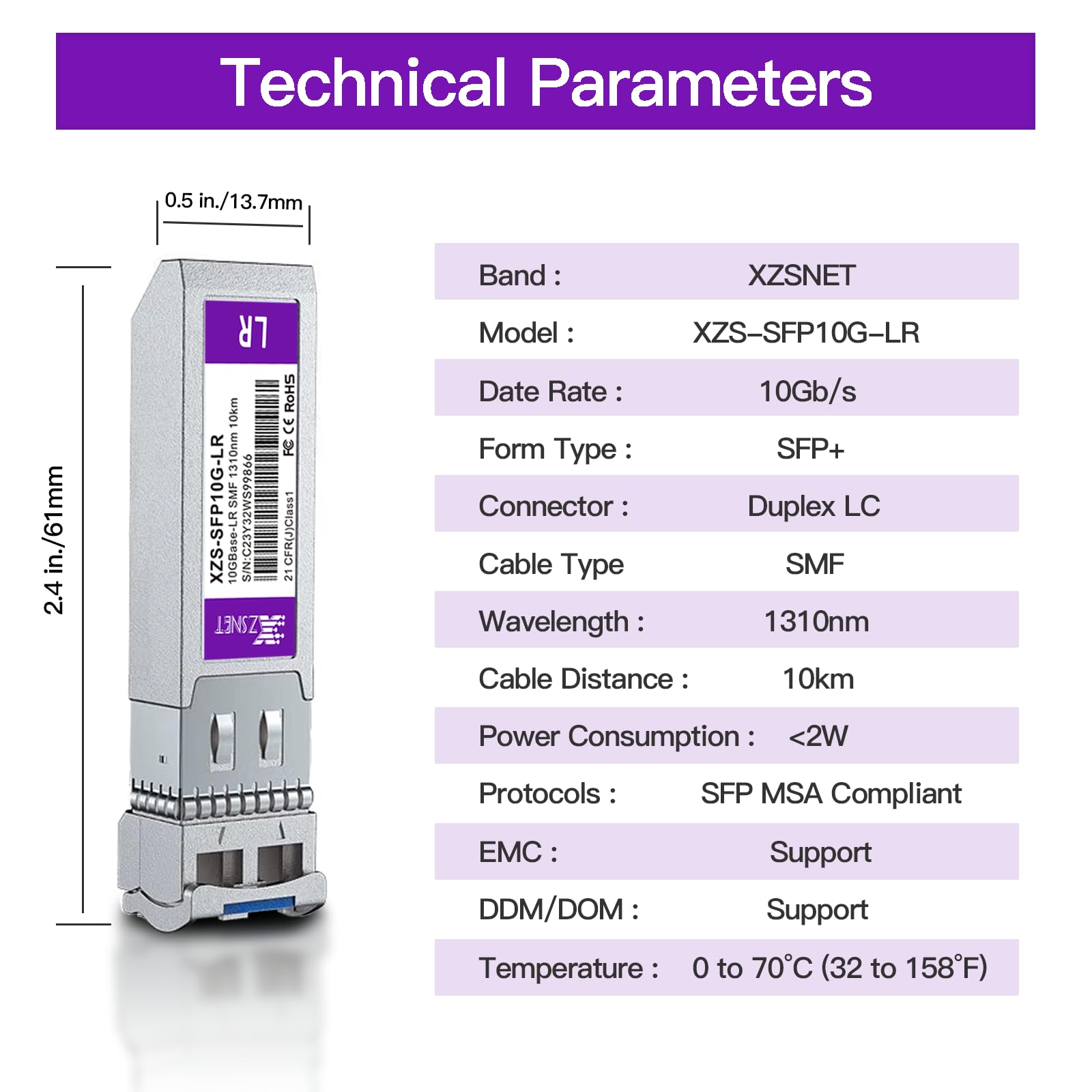 Xzsnet 10Gbase-Lr Sfp+ Transceiver, 10G Sfp+ To Lc Single Mode Fiber Module Compatible With Cisco Sfp-10G-Lr, Ubiquiti Unifi Uf-