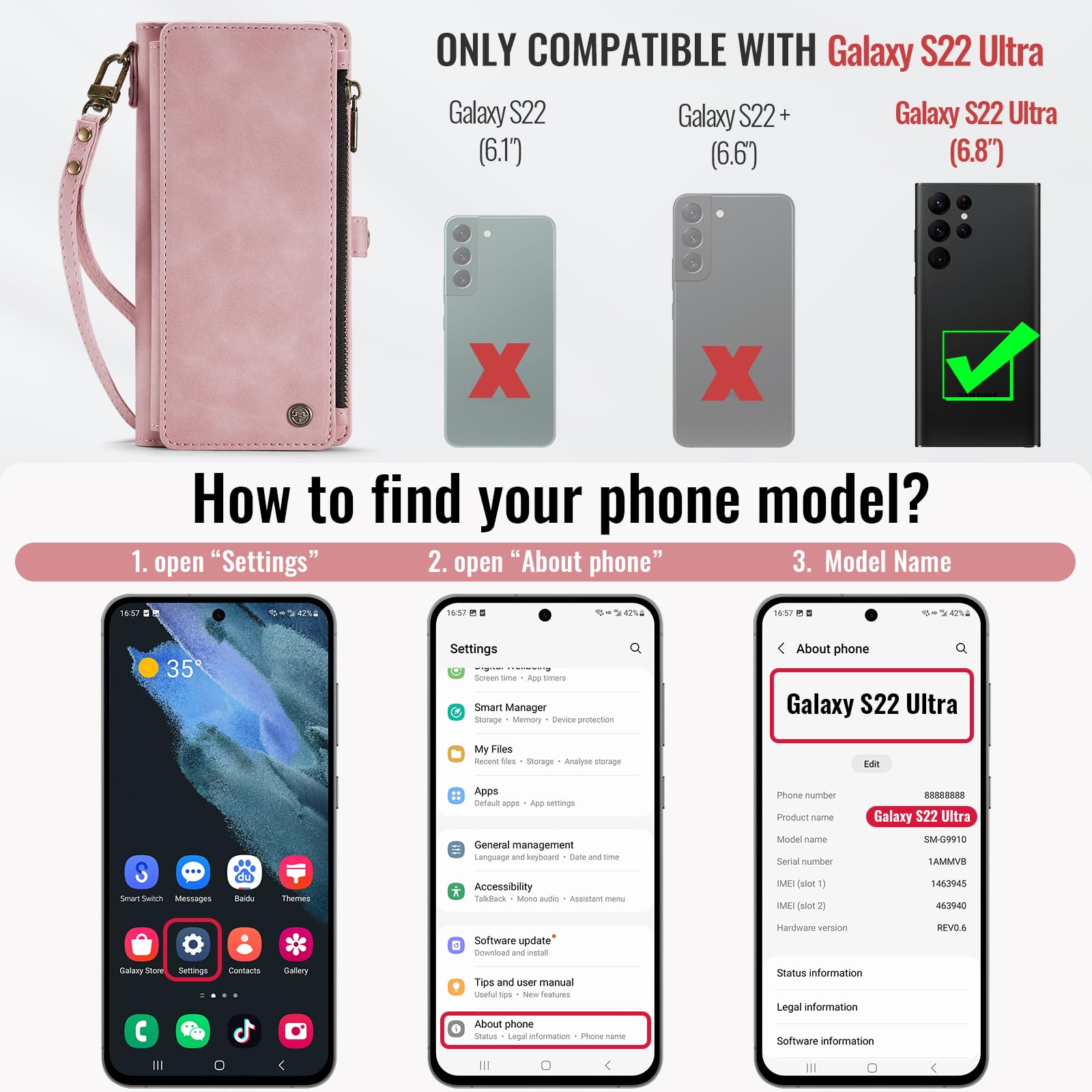 Defencase For Samsung Galaxy S22 Ultra Case, For Samsung S22 Ultra Wallet Case For Women Men, Pu Leather Magnetic Flip Strap Wri