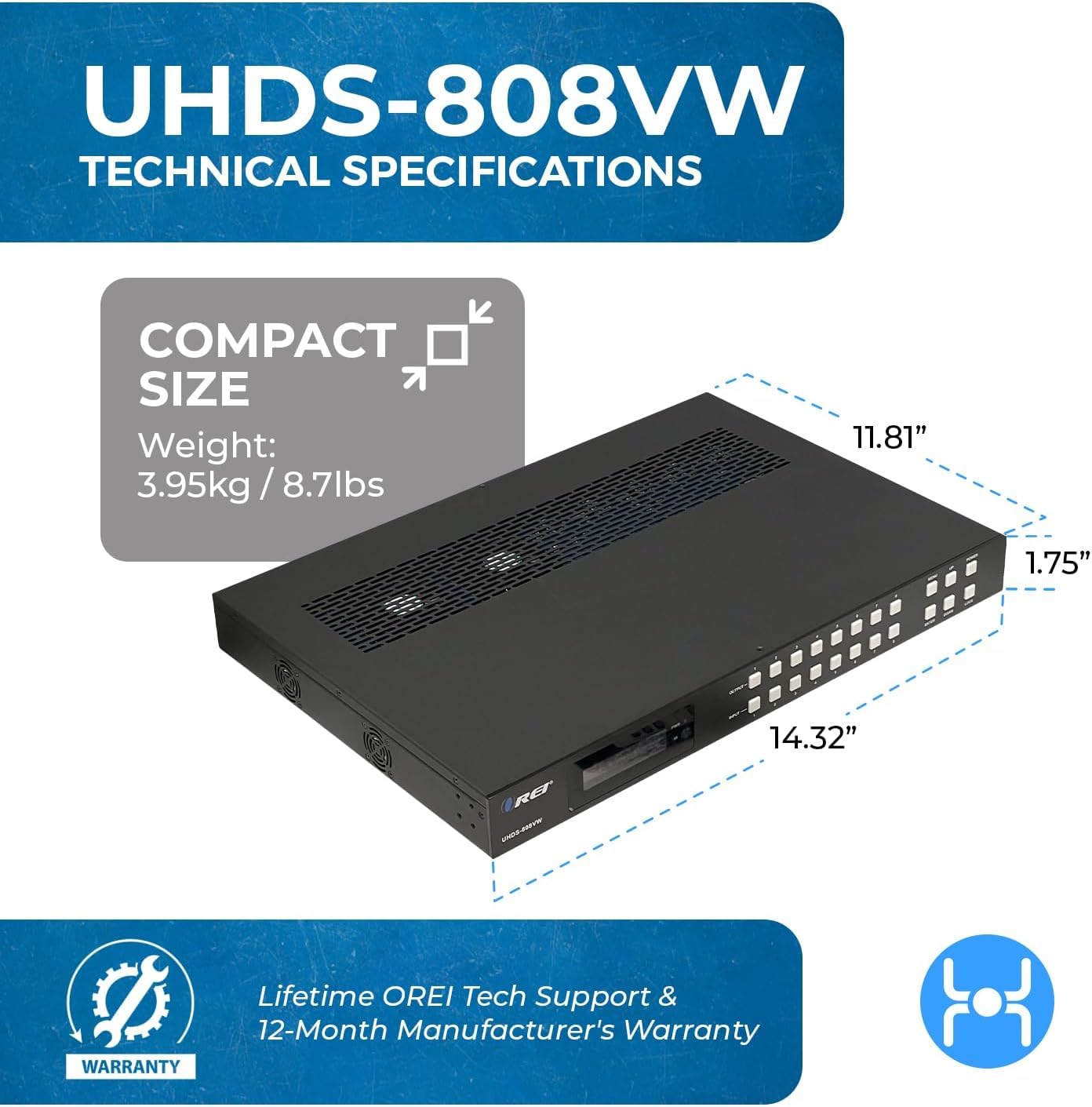 Orei 4K 8X8 Seamless Hdmi Matrix Switch Video Wall Controller Hdmi Processor Upto 4K 60Hz 4:4:4 8-Bit - Hdmi 2.0, Hdcp 2.2, 18 G