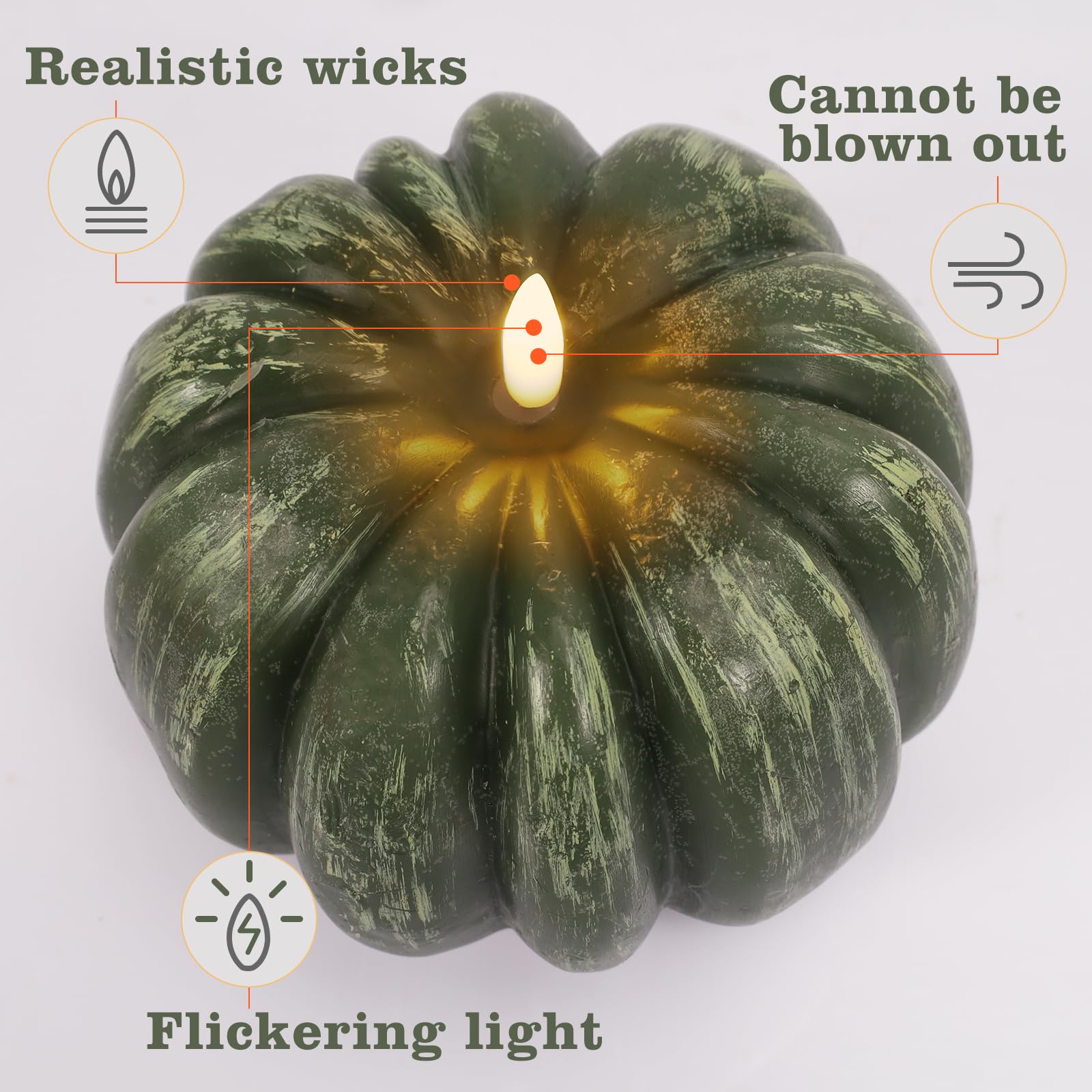 Rgqsun [Timer] Fall Pumpkin Flameless Candles Flickering Led Candles Battery Operated Pumpkin Lights Fall Table Decor For Home,H