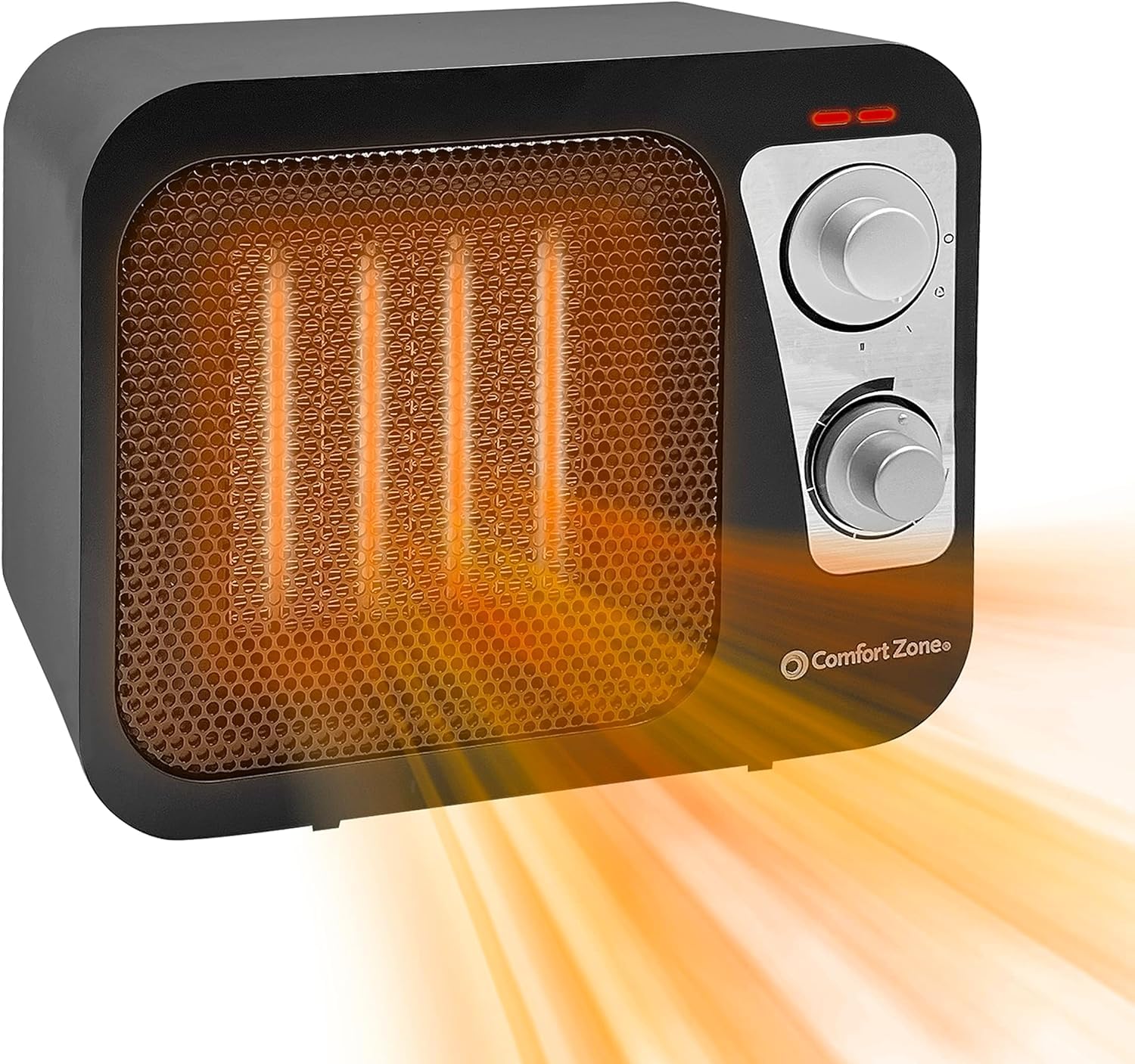 Comfort Zone Electric Retro Design Ceramic Space Heater, Adjustable Thermostat, 2 Heat Settings, Overheat Protection, Safety Tip