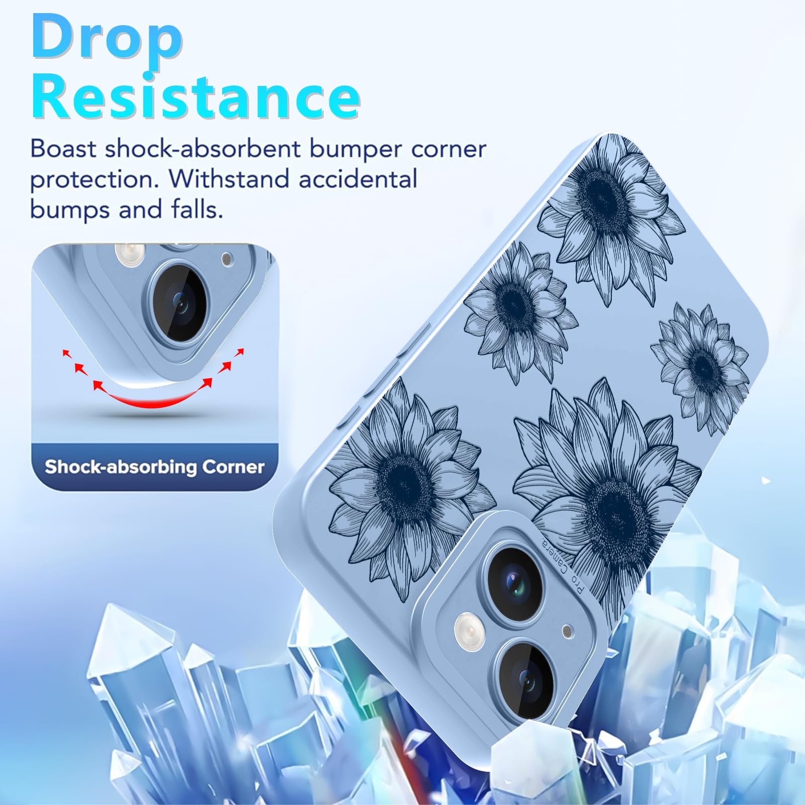 Ook Floral Case For Iphone 13 Case, Cute Sunflower Floral Blooms Design Soft Tpu Shockproof Protective For Women Girls Slim Phon