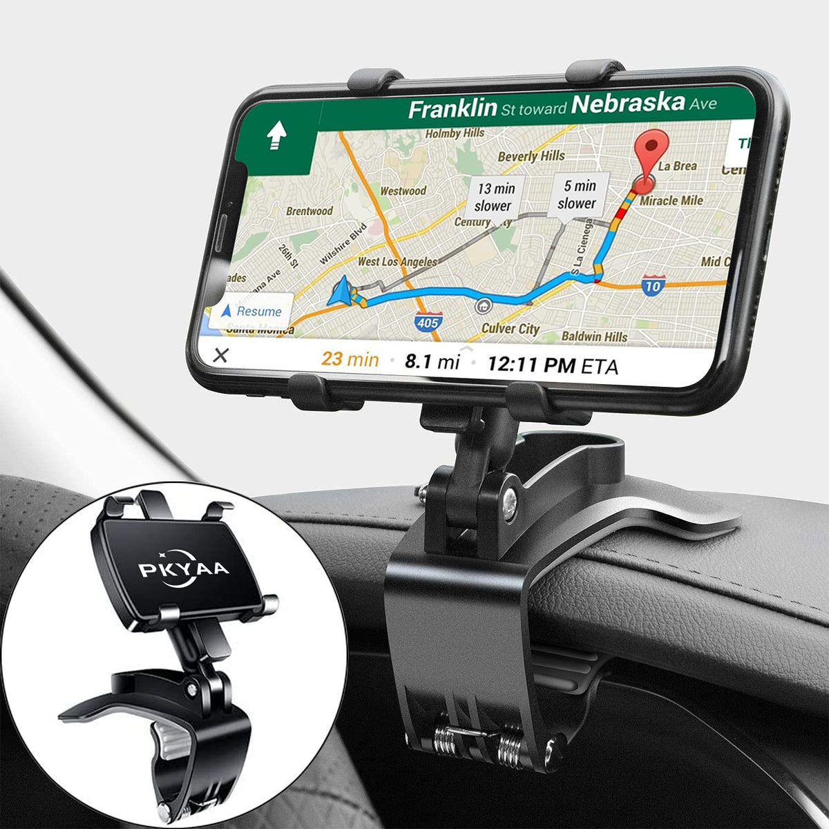 Pkyaa Car Dashboard Phone Holder, Rotating Dashboard Clip Cell Phone Holder, 360 Degree Rotation Mobile Clip Stand For 4 To 7 In