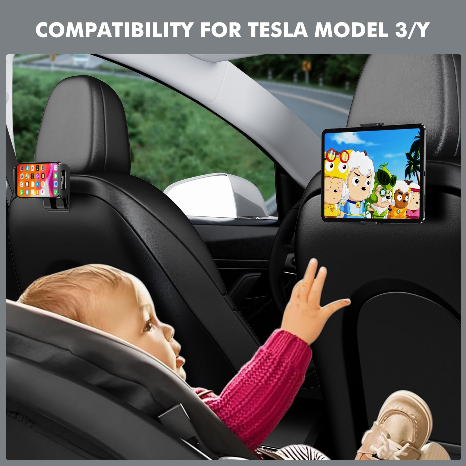 Oatsbasf Rear Seat Tablet Mount For Tesla Model Y Model 3, 360Rotatable Headrest Tablet Holder Headrest Stand Cradle Accessories
