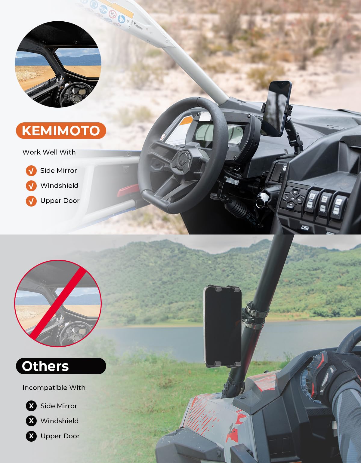 Kemimoto X3 Phone Mount, Cnc Aluminum Dashboard 360 Adjustable Cell Phone Holder, Compatible With Can-Am Maverick X3 And Max Mod