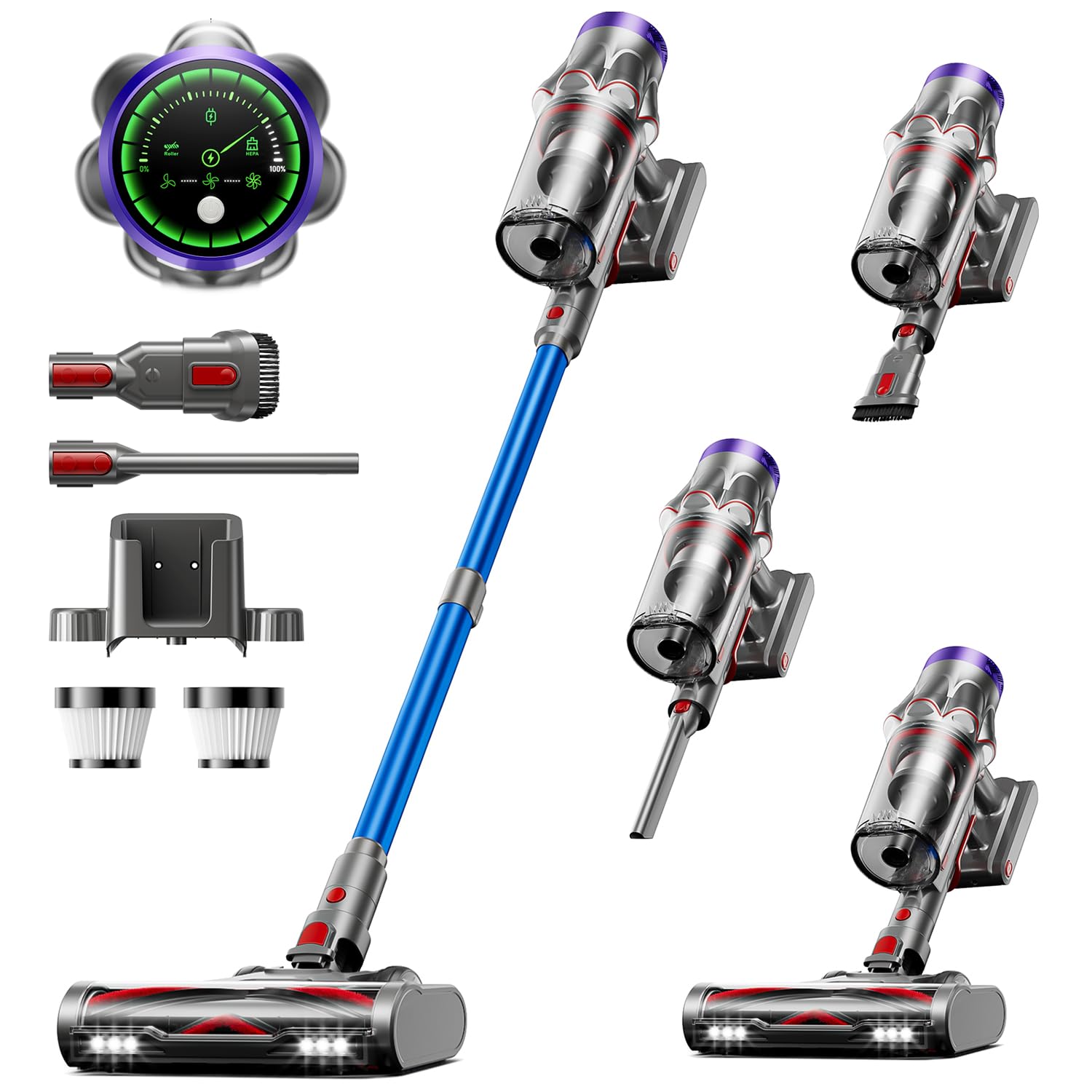 Cordless Vacuum Cleaner, 48KPa 580W 65Mins Vacuum Cleaner for Home, Anti-Tangle Self-standing Stick Vacuum with Scented Tablet, 