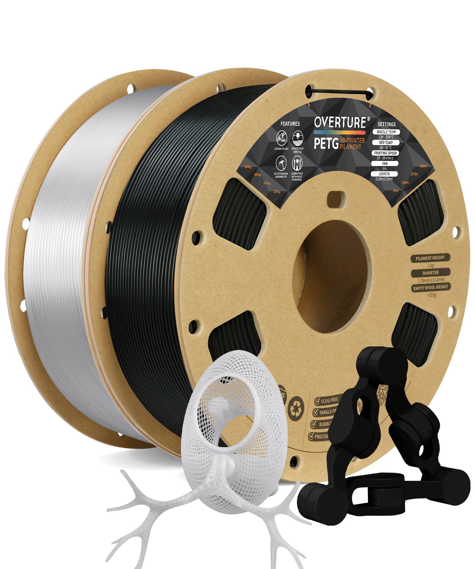 Overture Petg Filament 1.75Mm, 3D Printer Consumables, 2Kg Spool (4.4Lbs), Dimensional Accuracy +/  0.03 Mm, Fit Most Fdm Printe