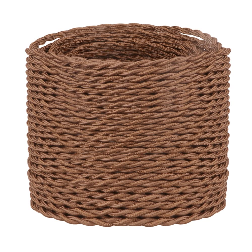 Helunsi 32.8Ft Twisted Cloth Covered Wire, 2 Core Mahogany Brown Cloth Covered Electrical Wire, 18 Wire Gauge Fabric Covered Lam