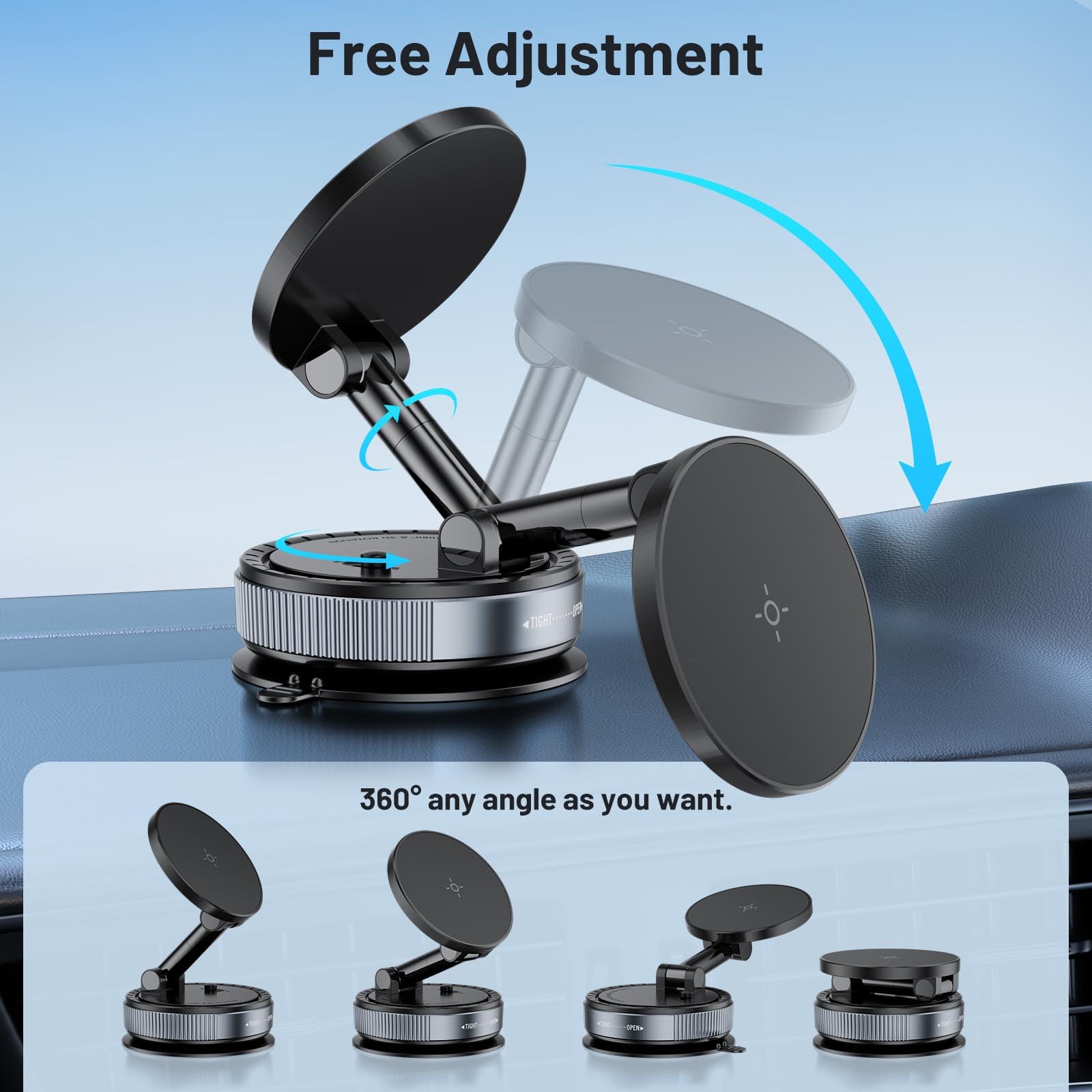 Magnetic Phone Holder For Car, Suction Cup Phone Mount, Foldable Vacuum Magnetic Phone Holder With Adjustable Swivel Lock, 360Ad
