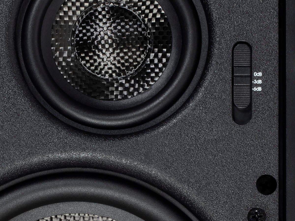 Monoprice 3 Way Carbon Fiber In Wall Speakers   6.5 Inch, Pair, With Magnetic Grille, Black   Alpha Series