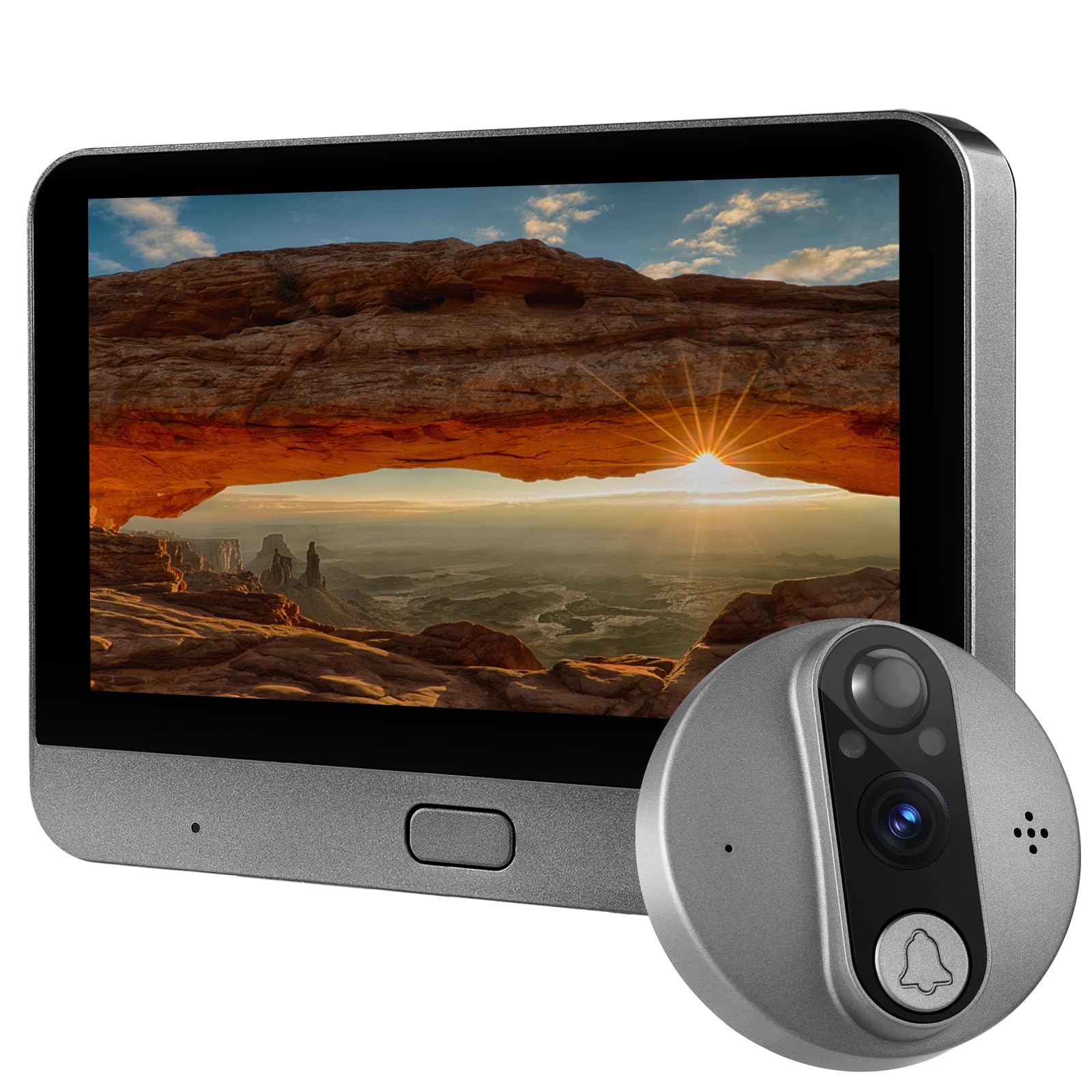 Cawhum 4.3'' Lcd Screen Smart In Door Monitor With Video Calling, 1080P Peephole Camera,Video Doorbell With Pir Detection, 120 N