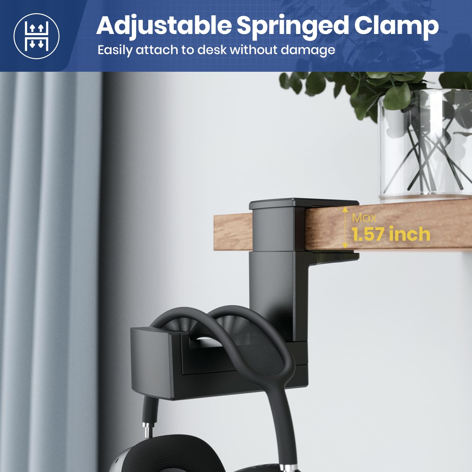 Dual Headphone Stand Holder   Eurpmask 2 In 1 Pc Gaming Headset Hooks, 360 Degree Rotating Headphone Hanger With Adjustable Clam