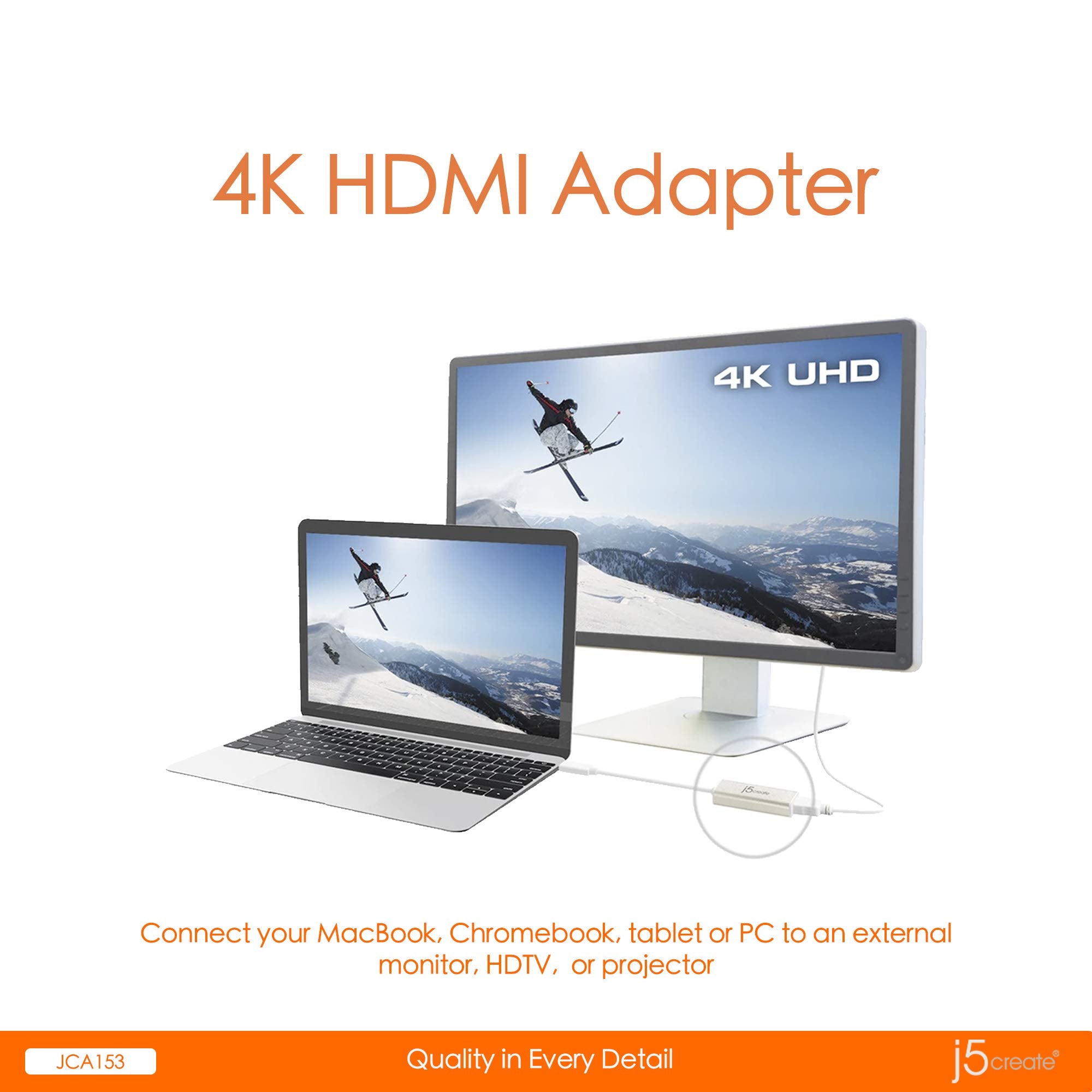 J5Create Usb Type C To 4K Hdmi Adapter Jca153 / 4K @60 Hz/For Macbook, Chromebook, Type C Laptops
