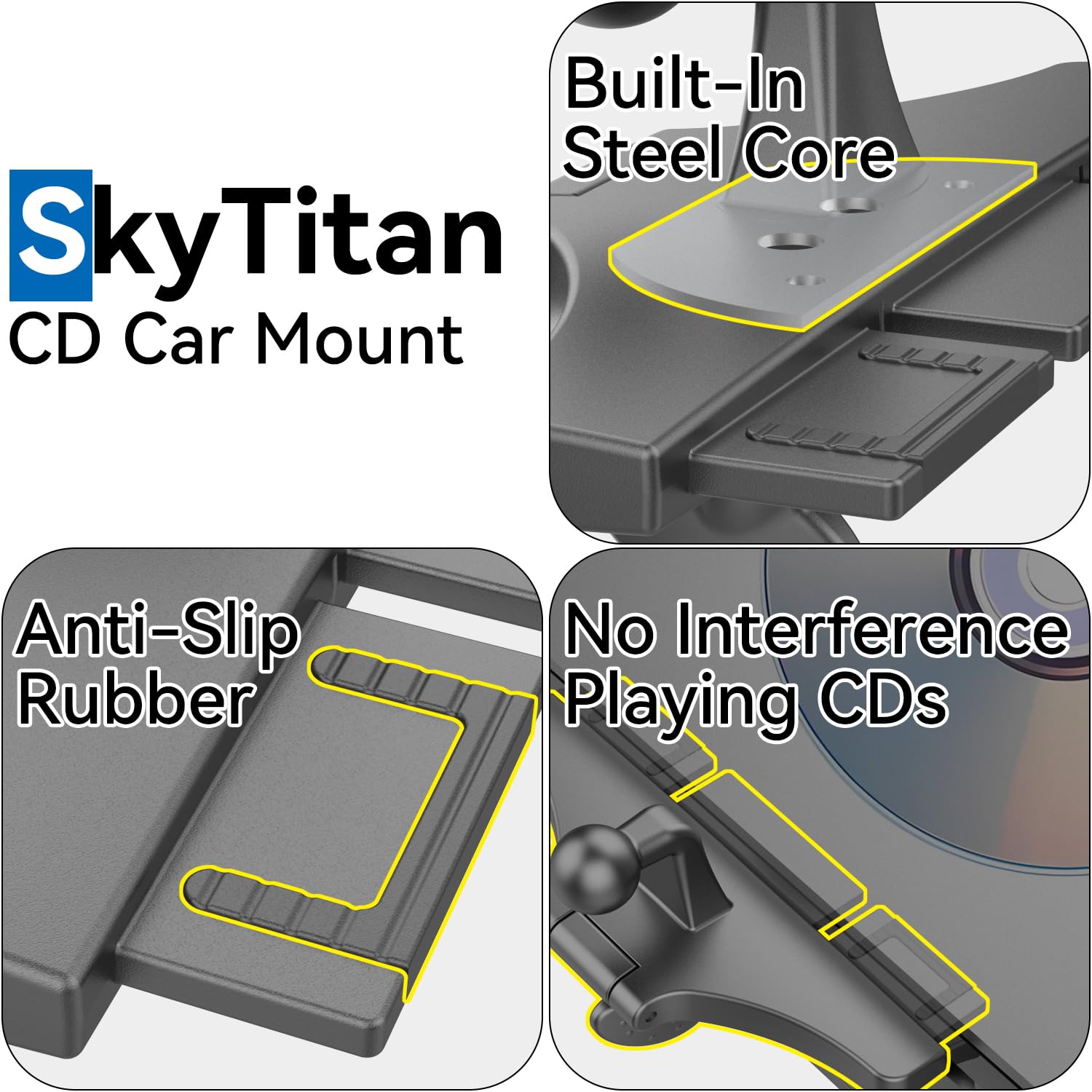 Skytitan Replacement Cd Slot Mounting Base 17Mm Ball Mount Part For Car Phone Holder, Magnetic Mount, Tablet Holder, 360 Degree