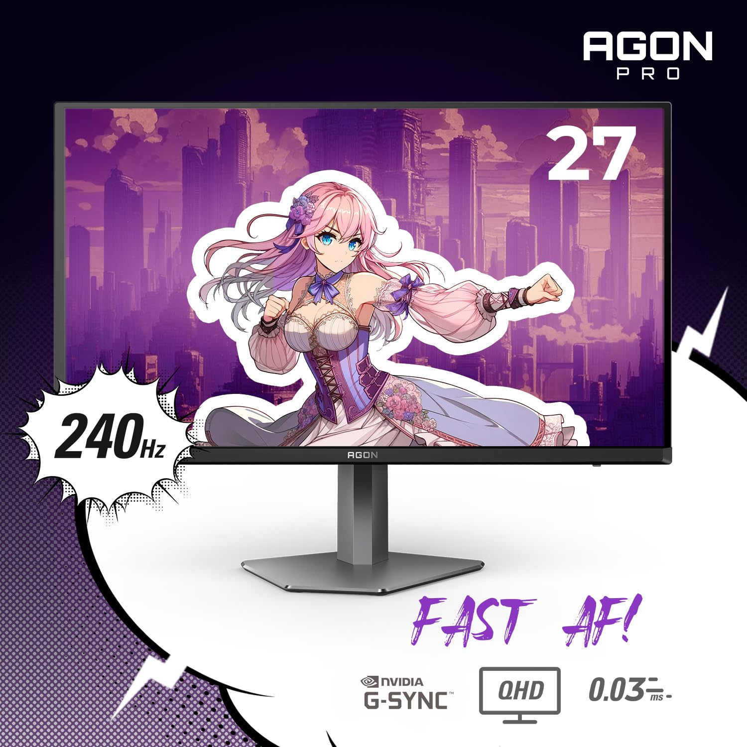 Aoc Agon Pro Ag276Qzd2 27'' Oled Tournament Gaming Monitor 2560X1440, 240Hz 0.03Ms, G Sync, Ps5 Xbox Switch Compatible, Glossy,